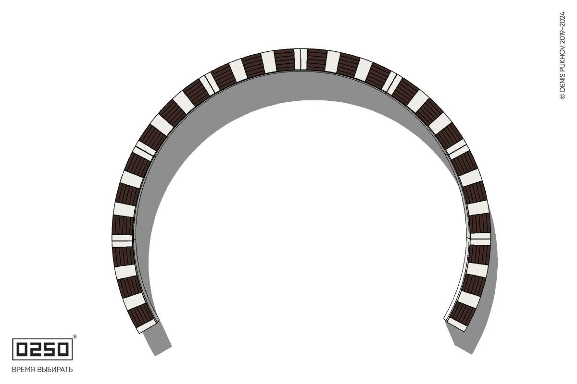 Уличная Скамейка с-образная девятипролетная большого радиуса на блоке производство 0250