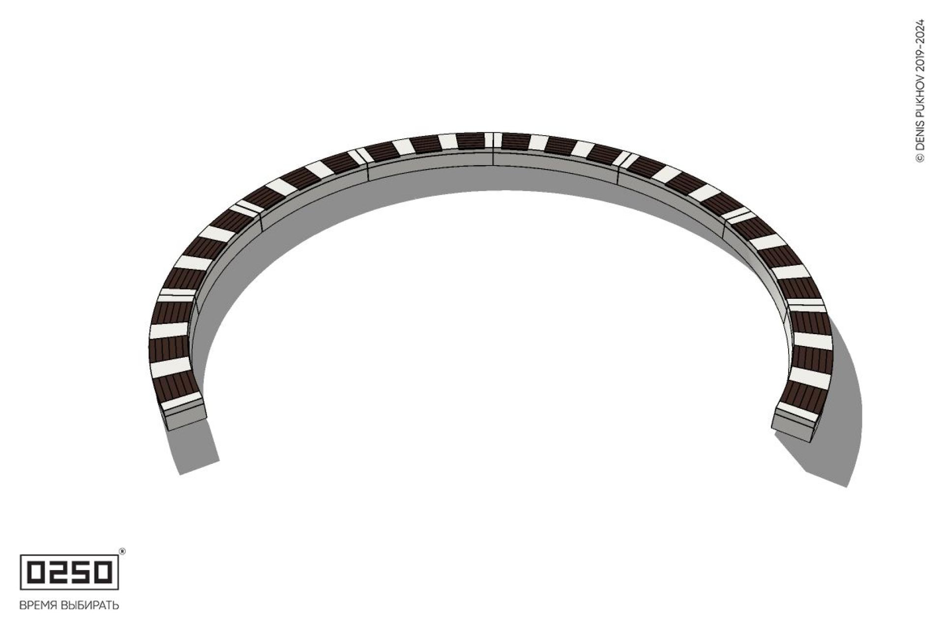 Уличная Скамейка с-образная девятипролетная большого радиуса на блоке производство 0250