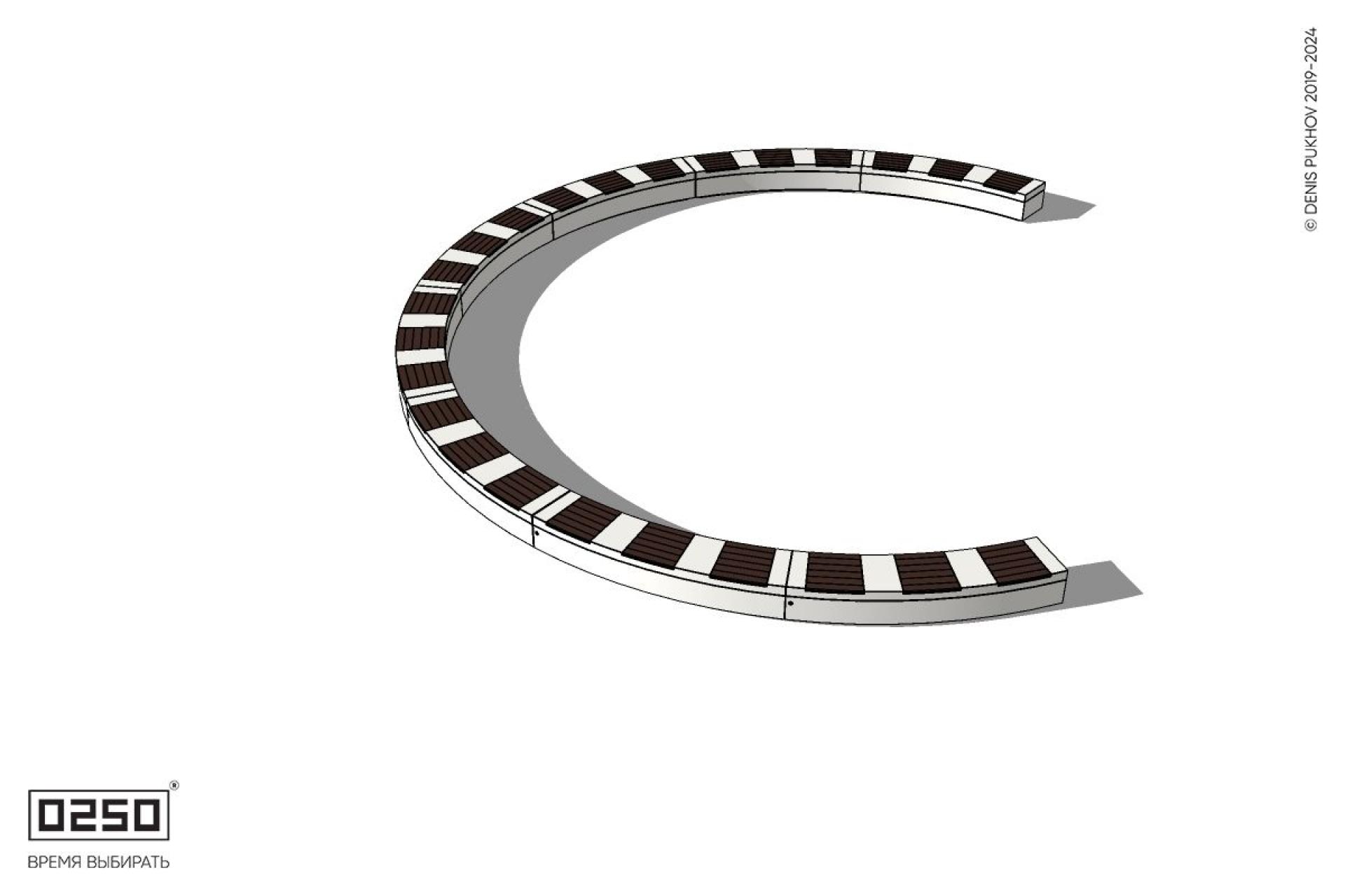 Уличная Скамейка с-образная девятипролетная большого радиуса на блоке производство 0250