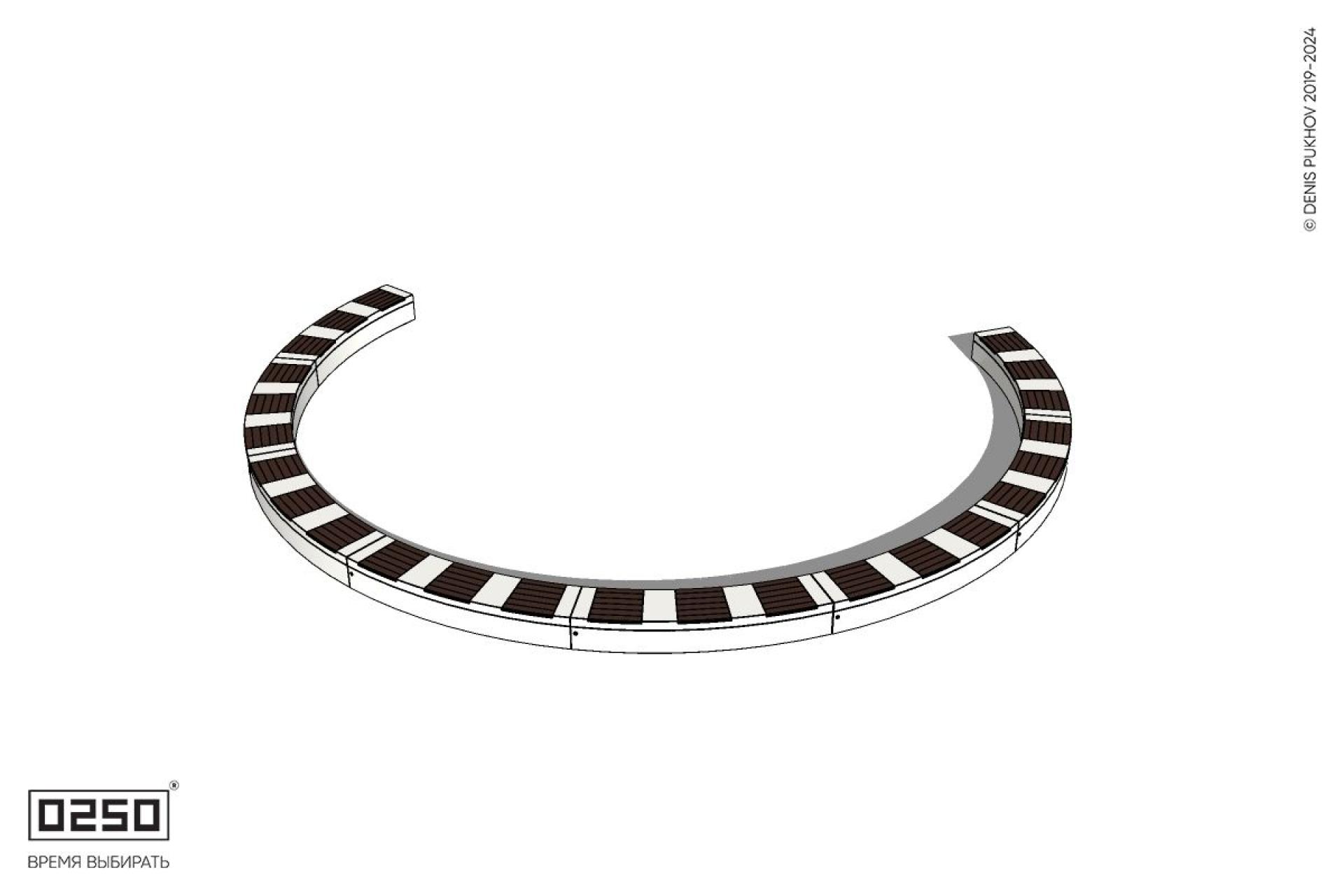 Уличная Скамейка с-образная девятипролетная большого радиуса на блоке производство 0250