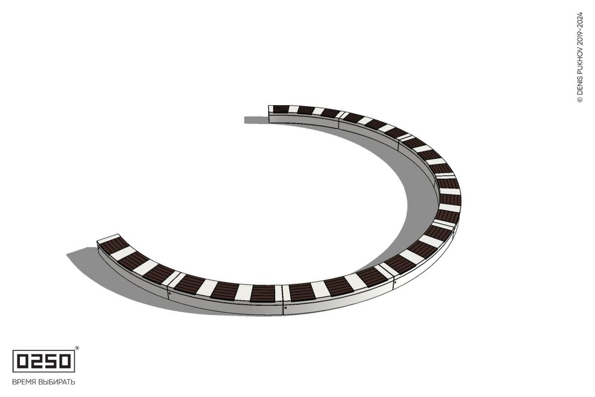 Уличная Скамейка с-образная девятипролетная большого радиуса на блоке производство 0250