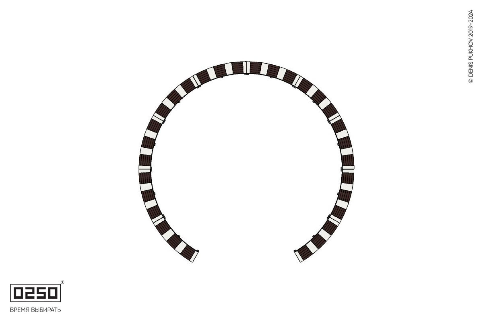 Уличная Кольцевидная скамейка большого радиуса десятипролетная  на ножках производство 0250, module