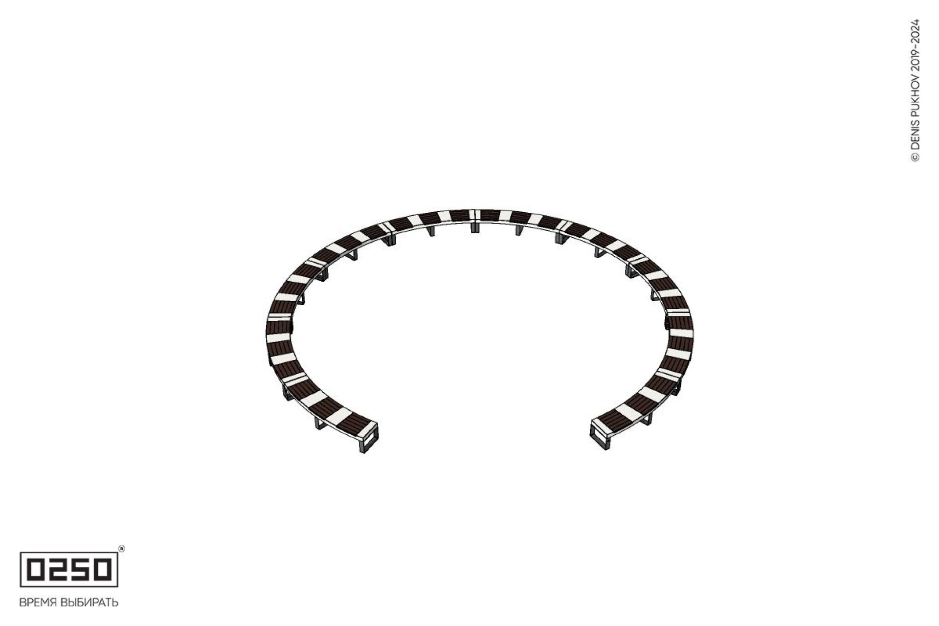 Уличная Кольцевидная скамейка большого радиуса десятипролетная  на ножках производство 0250