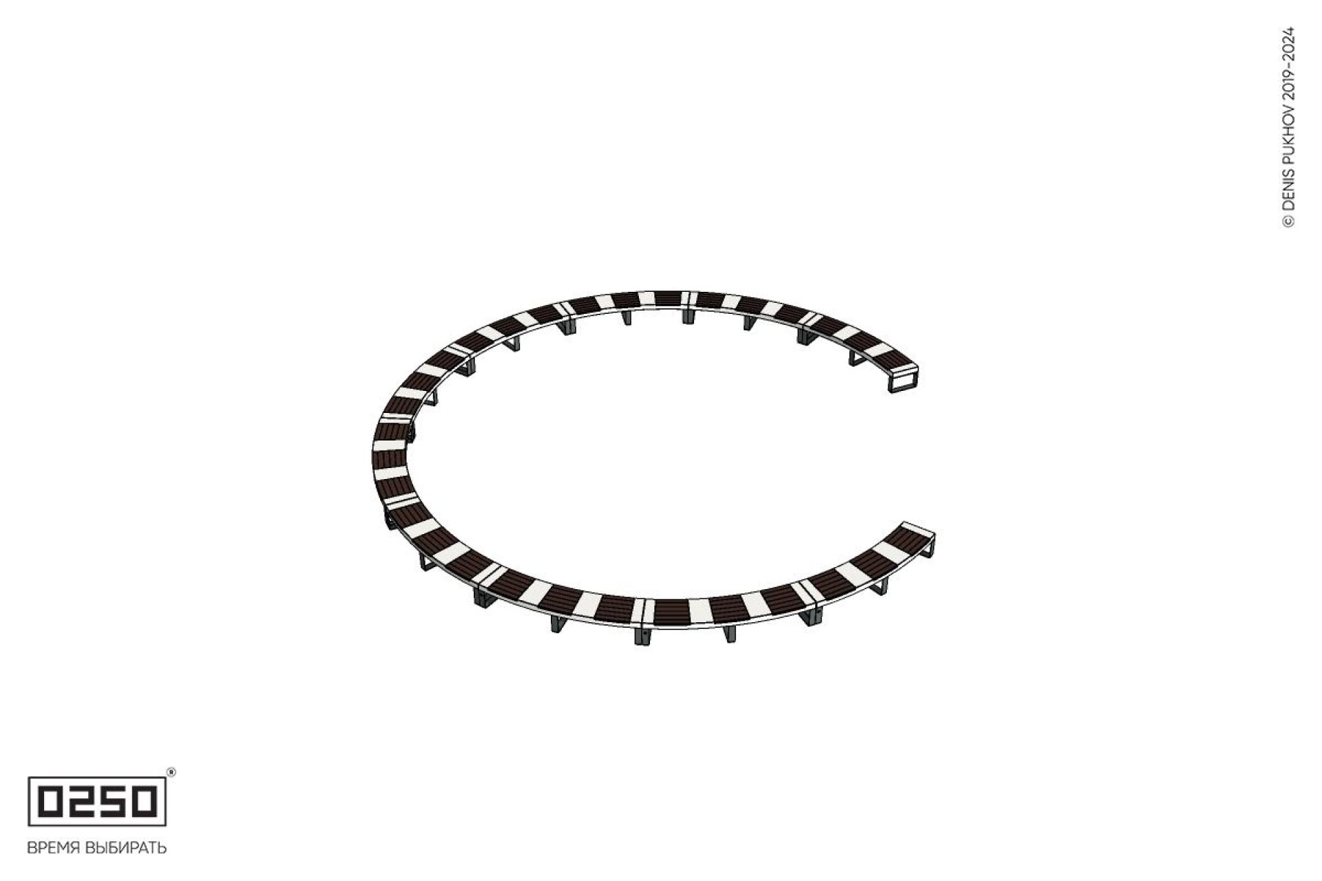 Уличная Кольцевидная скамейка большого радиуса десятипролетная  на ножках производство 0250