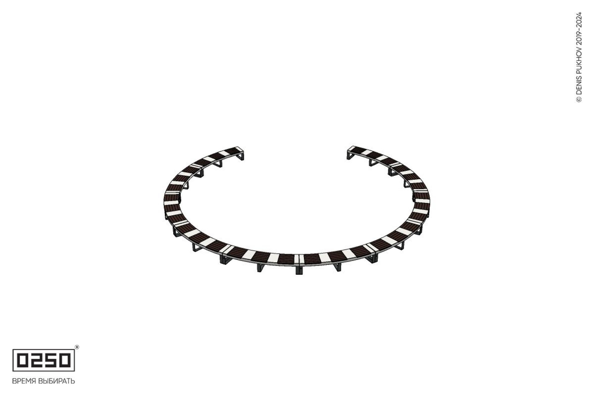 Уличная Кольцевидная скамейка большого радиуса десятипролетная  на ножках производство 0250