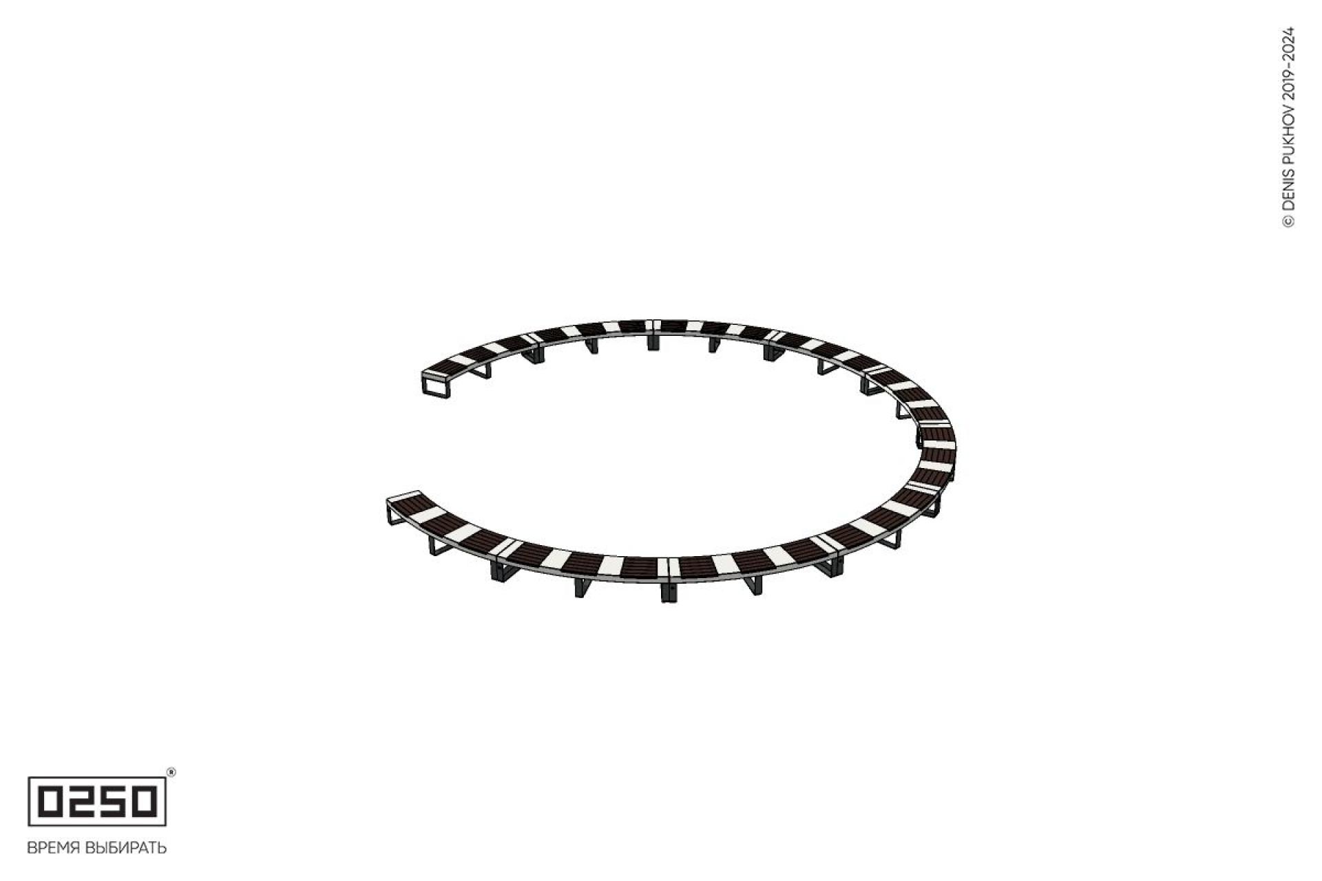 Уличная Кольцевидная скамейка большого радиуса десятипролетная  на ножках производство 0250