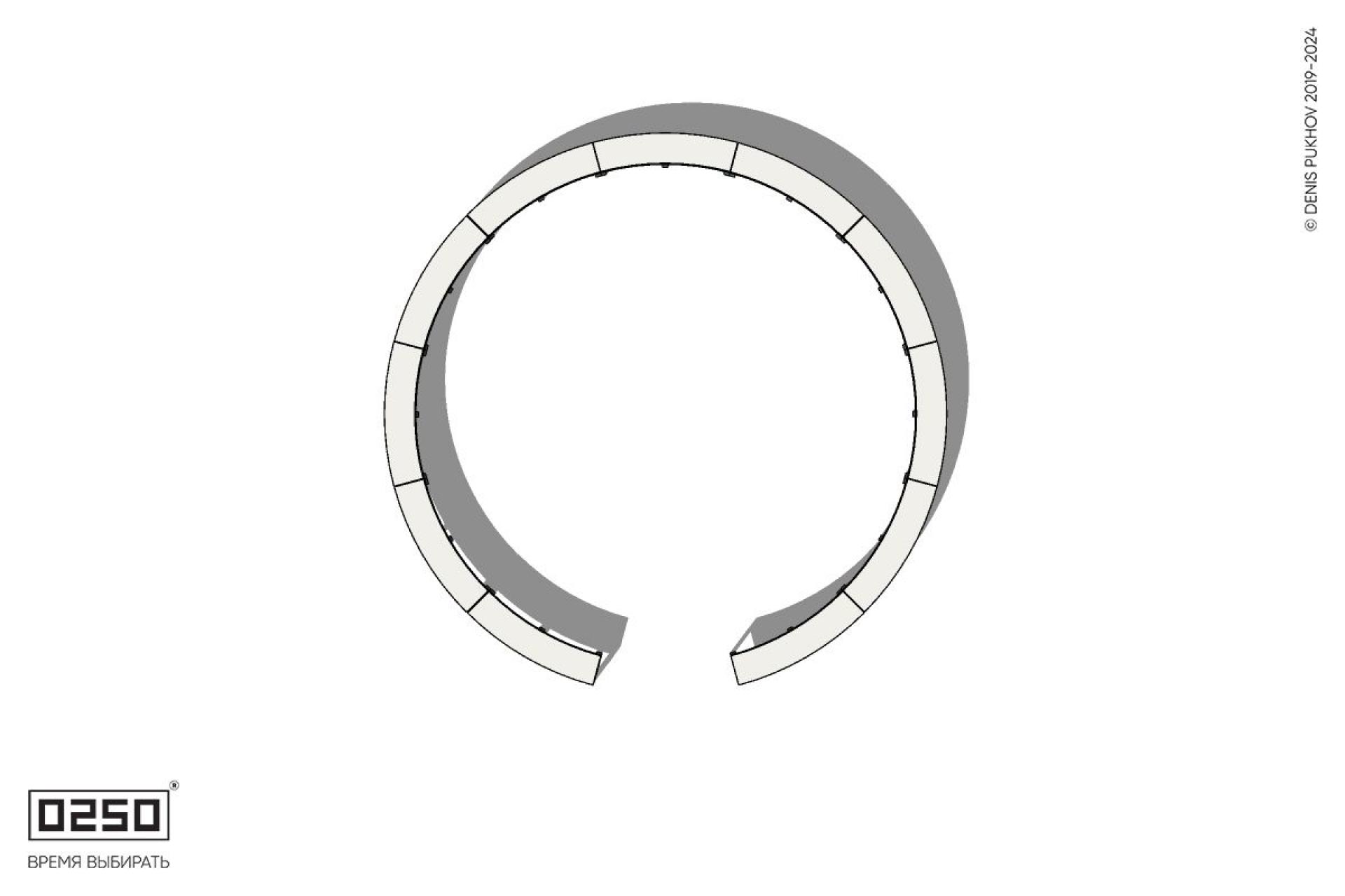 Уличная Бетонная с-образная скамейка  одиннадцатипролетная большого радиуса на ножках производство 0250, module