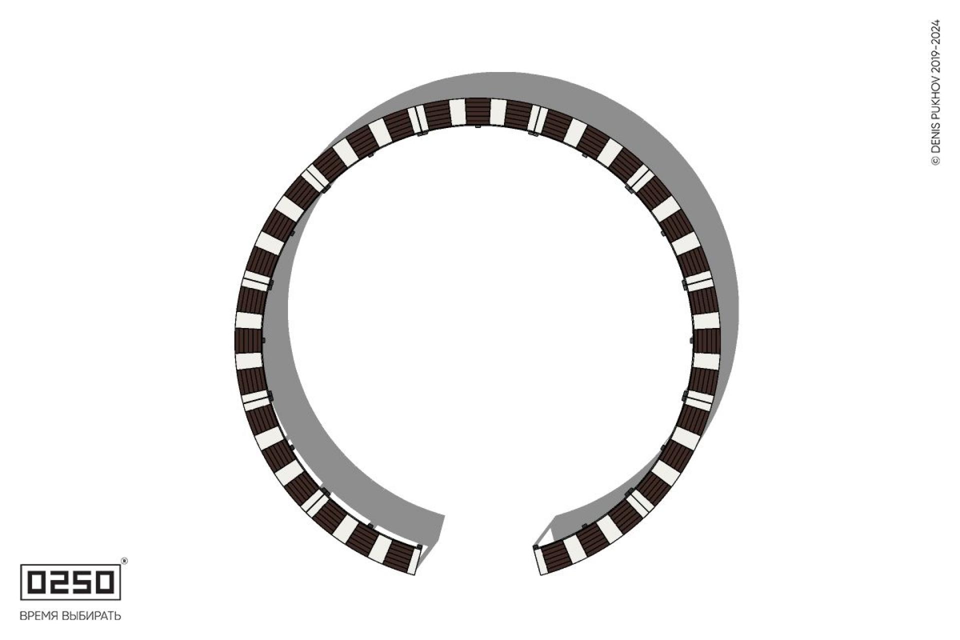 Уличная Кольцевидная скамейка большого радиуса одиннадцатипролетная на ножках производство 0250, module