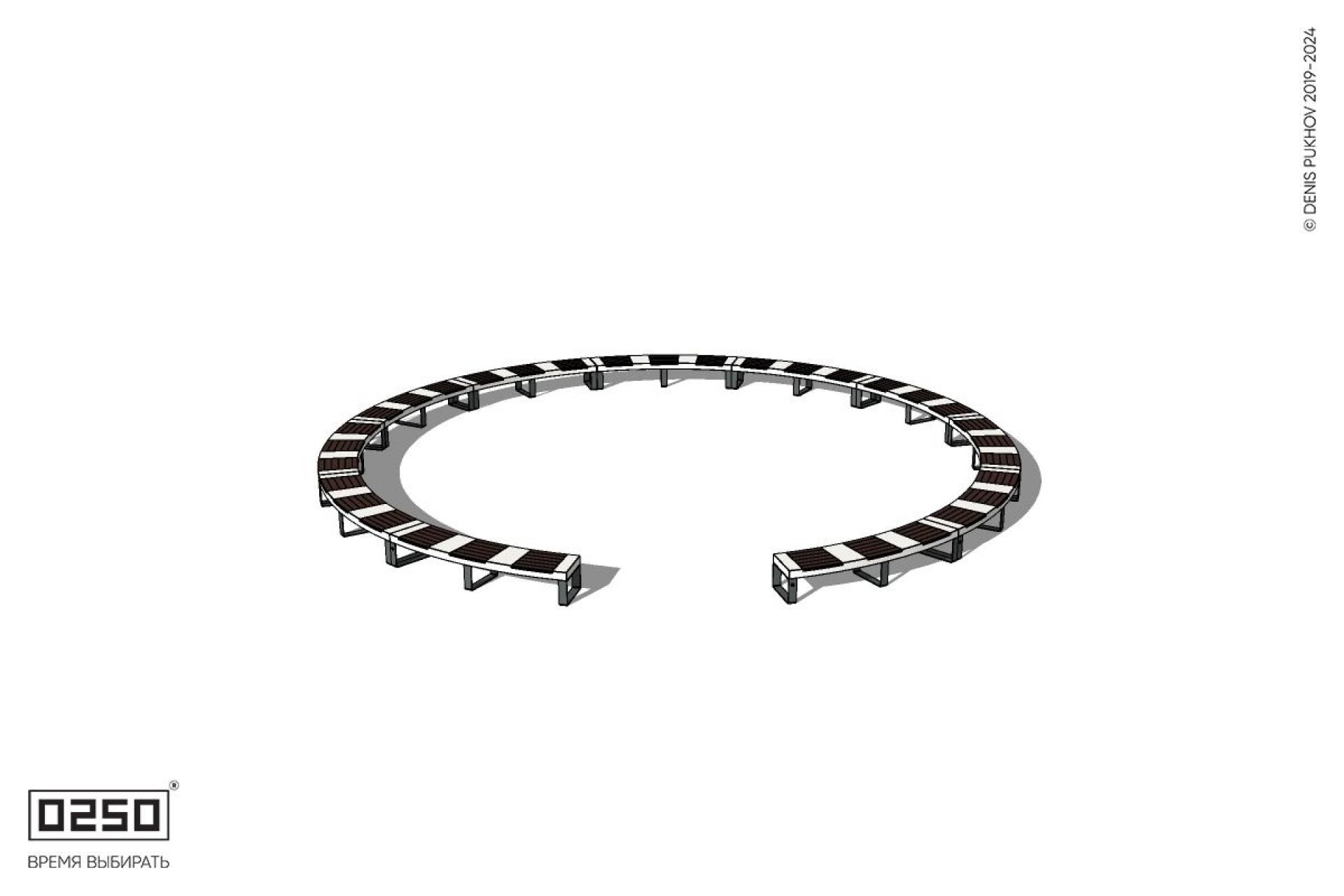 Уличная Кольцевидная скамейка большого радиуса одиннадцатипролетная на ножках производство 0250