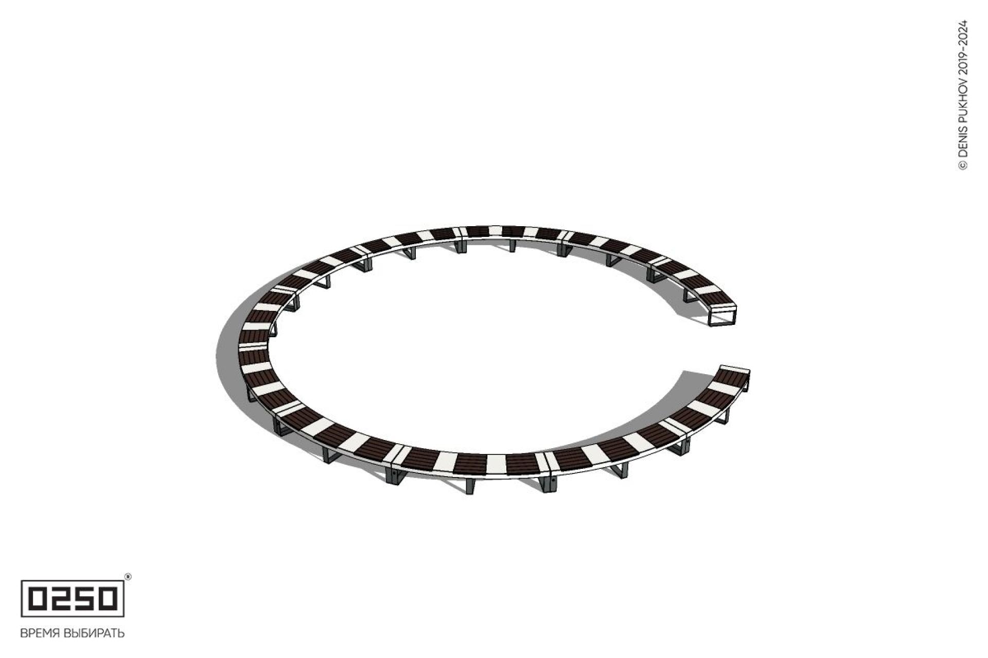 Уличная Кольцевидная скамейка большого радиуса одиннадцатипролетная на ножках производство 0250