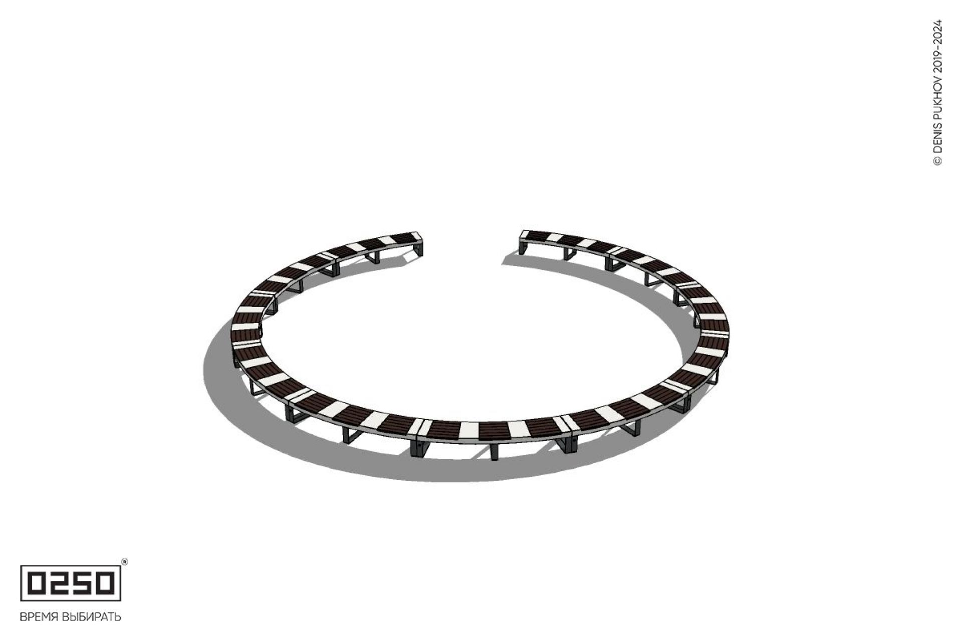 Уличная Кольцевидная скамейка большого радиуса одиннадцатипролетная на ножках производство 0250