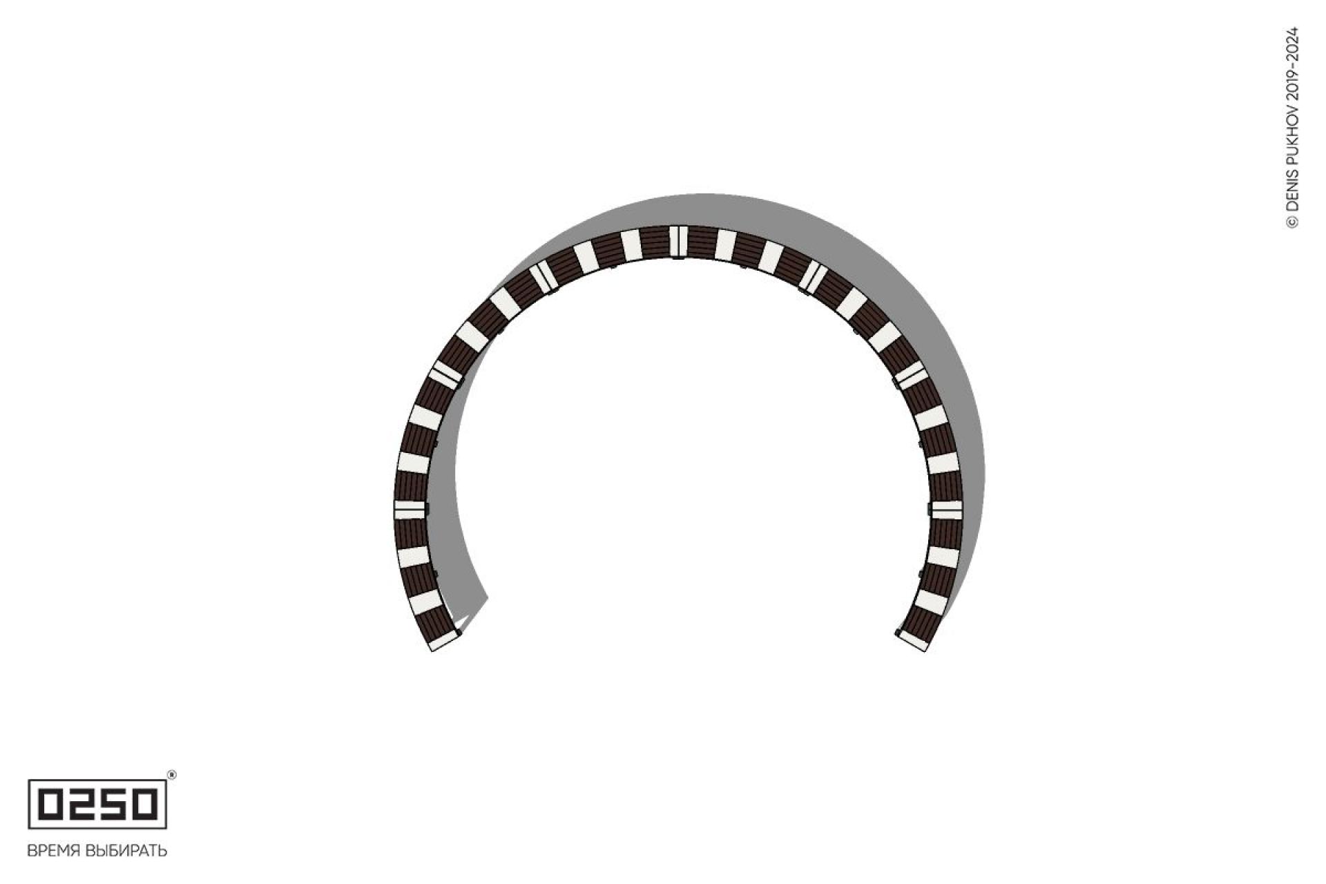 Уличная Скамейка с-образная восьмипролетная большого радиуса на  ножках производство 0250, module