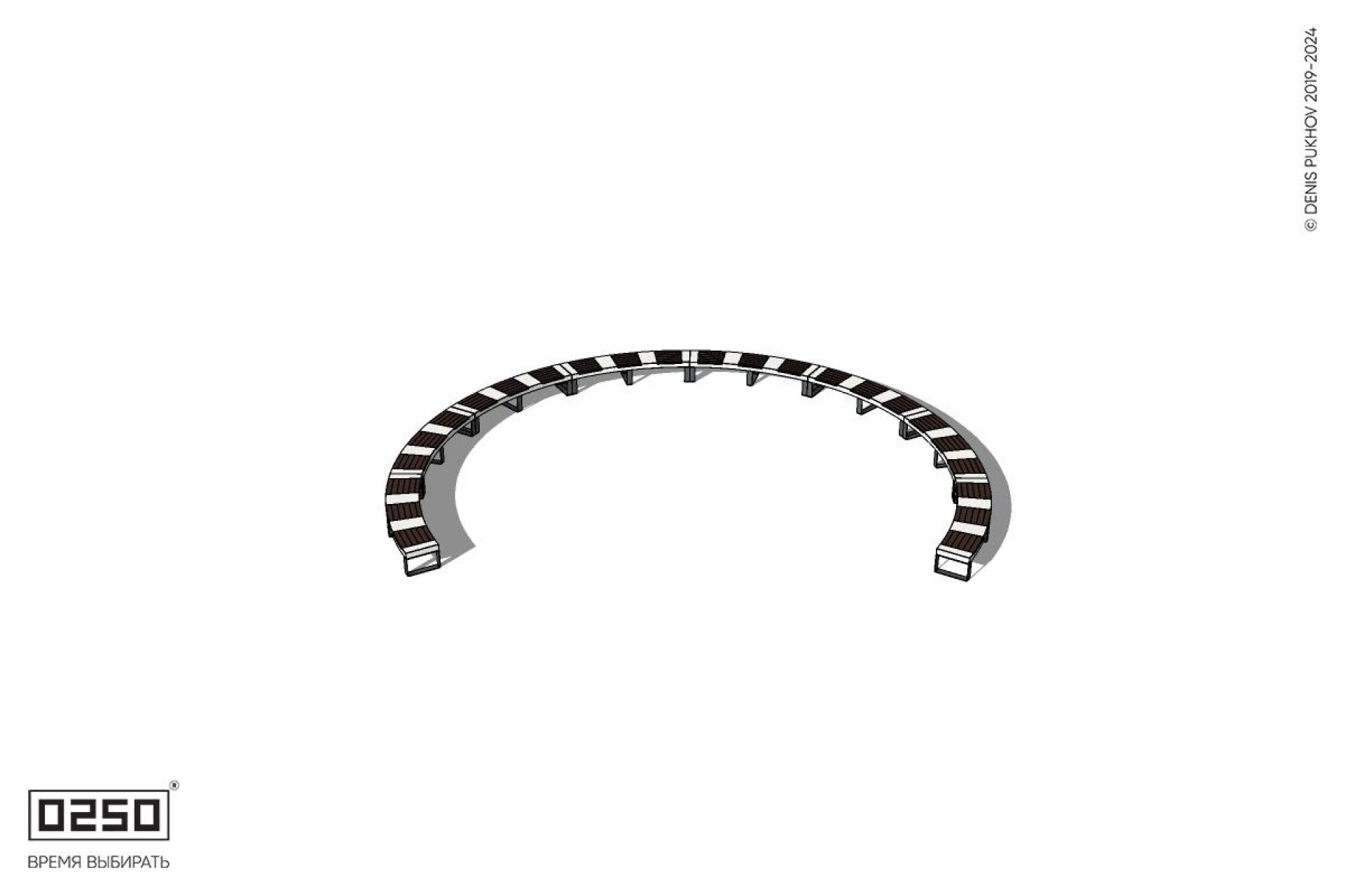 Уличная Скамейка с-образная восьмипролетная большого радиуса на блоке производство 0250