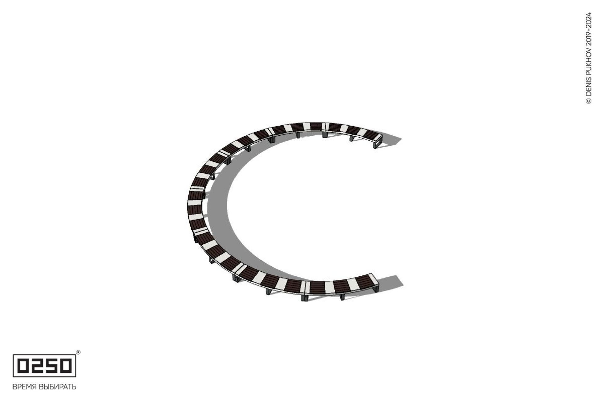 Уличная Скамейка с-образная восьмипролетная большого радиуса на блоке производство 0250