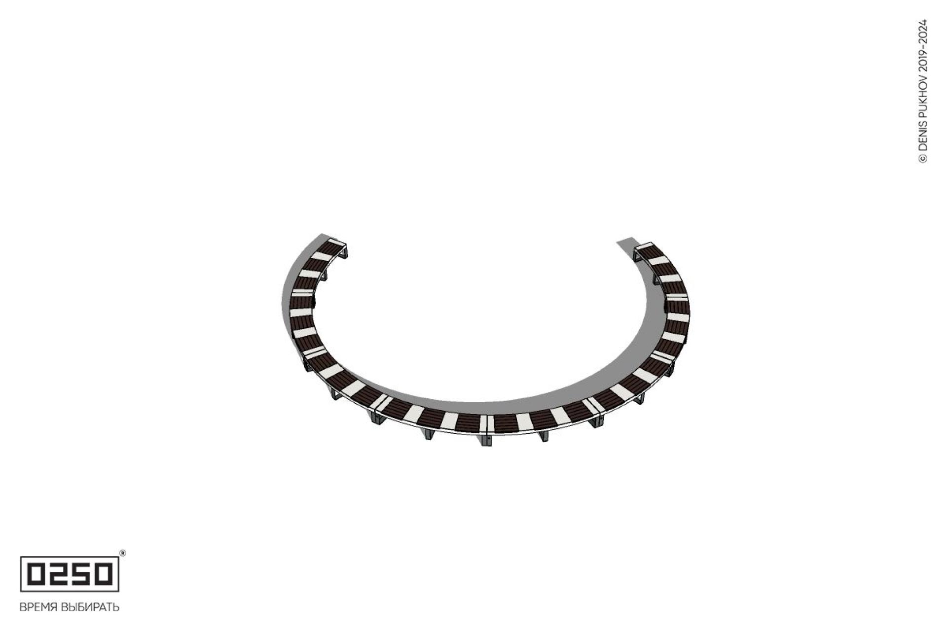 Уличная Скамейка с-образная восьмипролетная большого радиуса на блоке производство 0250