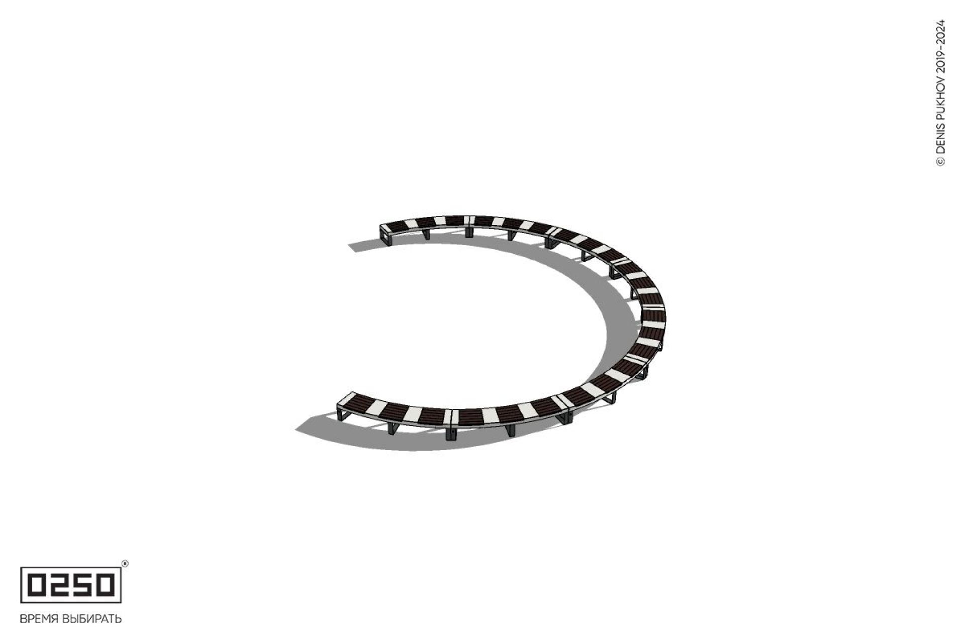 Уличная Скамейка с-образная восьмипролетная большого радиуса на блоке производство 0250