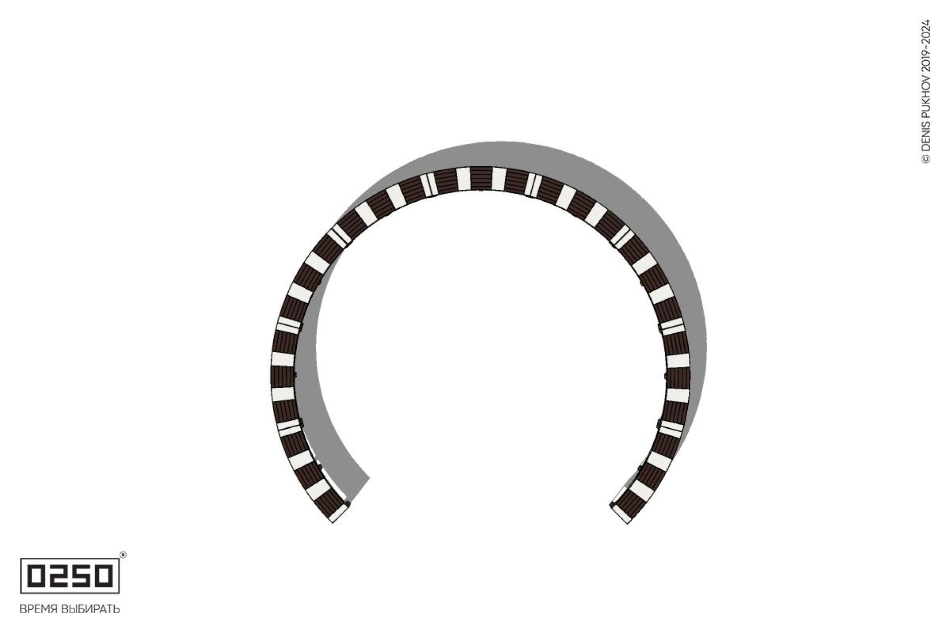 Уличная Кольцевидная скамейка большого радиуса девятипролетная на ножках производство 0250, module