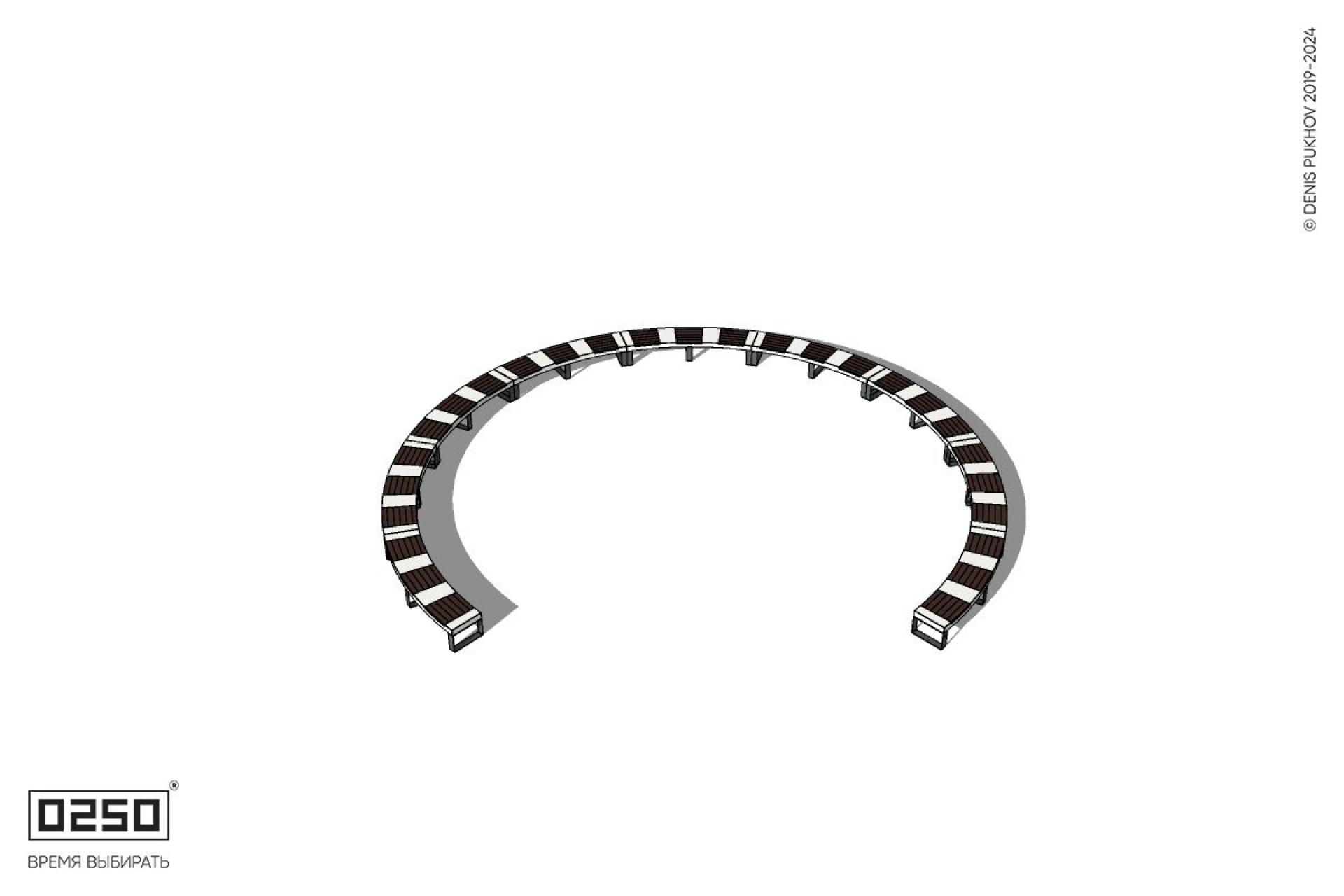 Уличная Кольцевидная скамейка большого радиуса девятипролетная на ножках производство 0250