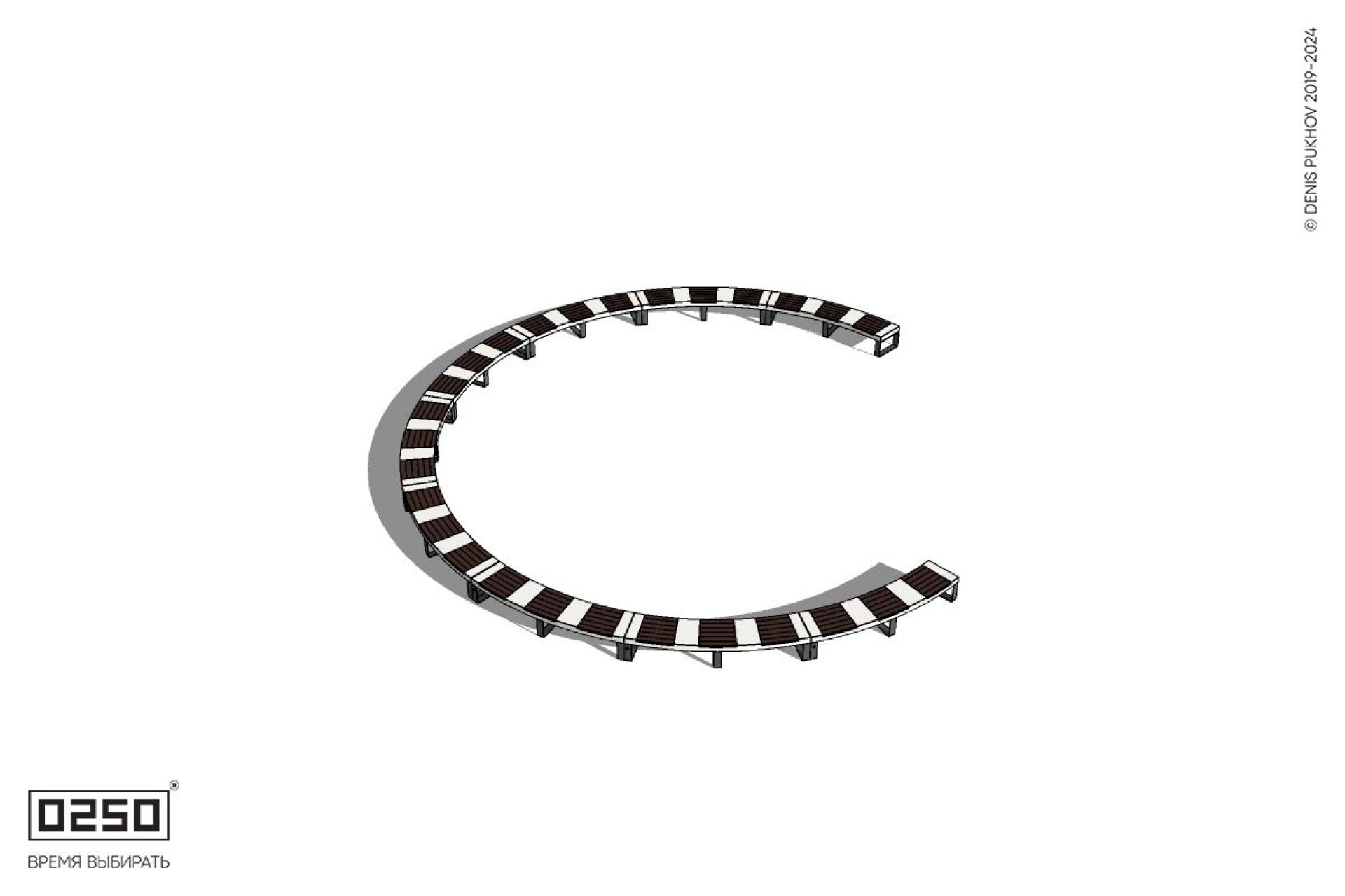 Уличная Кольцевидная скамейка большого радиуса девятипролетная на ножках производство 0250