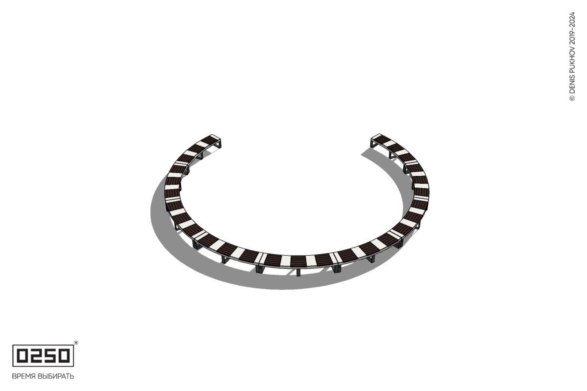 Уличная Кольцевидная скамейка большого радиуса девятипролетная на ножках производство 0250