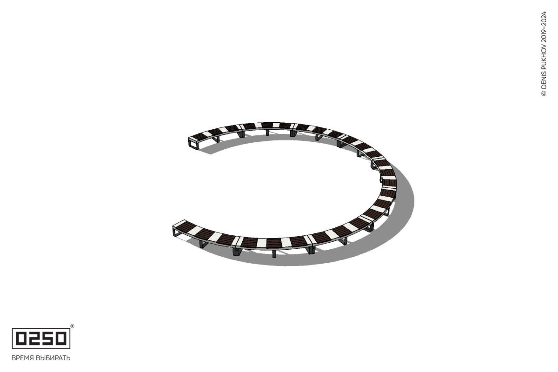 Уличная Кольцевидная скамейка большого радиуса девятипролетная на ножках производство 0250