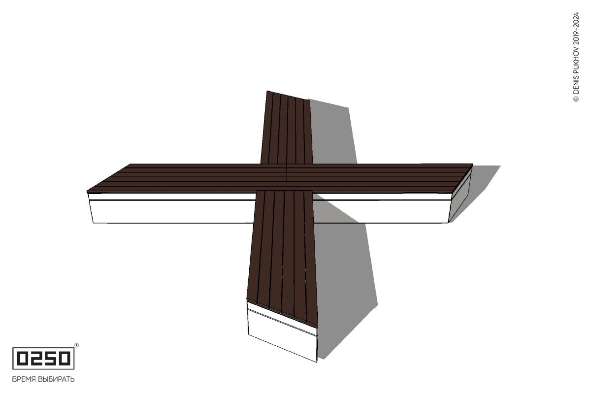 Уличная Крестовая  скошенная скамейка на блоке производство 0250