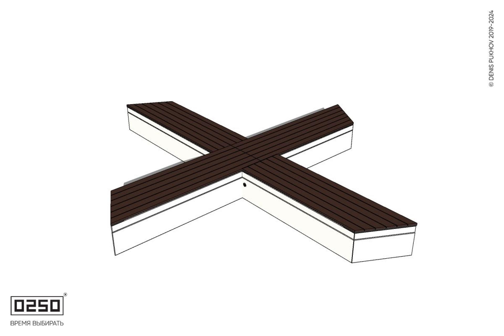 Уличная Крестовая  скошенная скамейка на блоке производство 0250