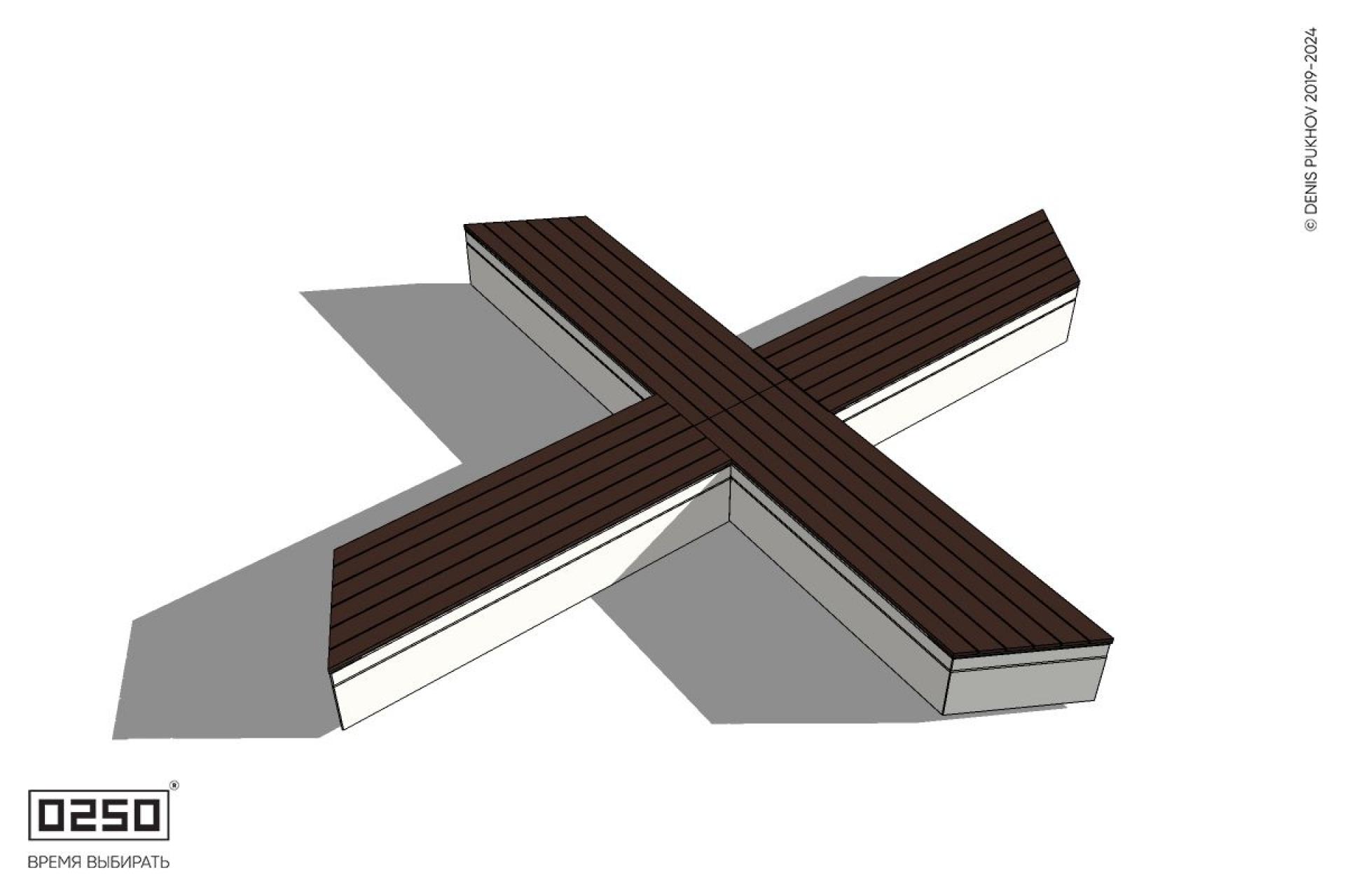 Уличная Крестовая  скошенная скамейка на блоке производство 0250