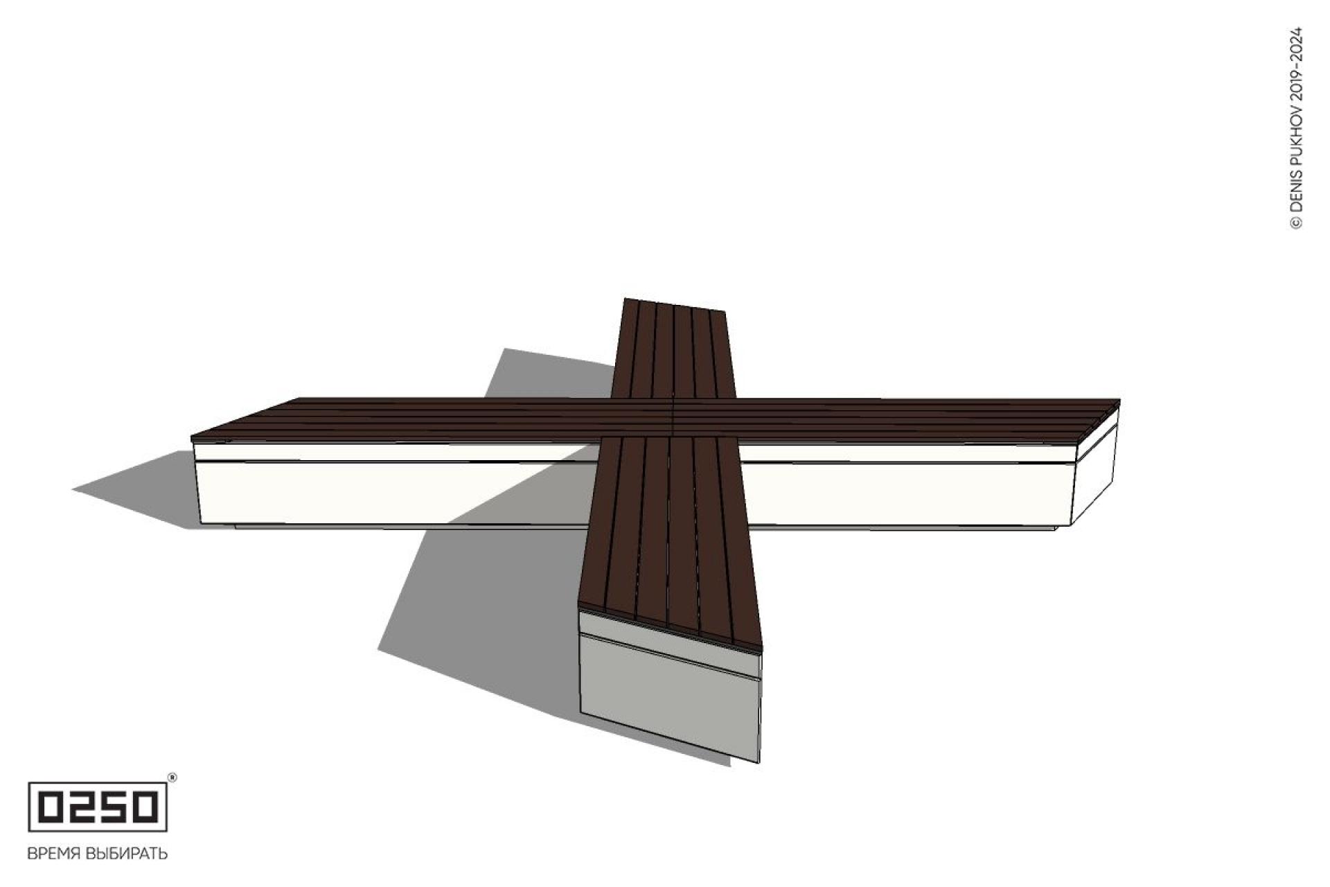 Уличная Крестовая  скошенная скамейка на блоке производство 0250
