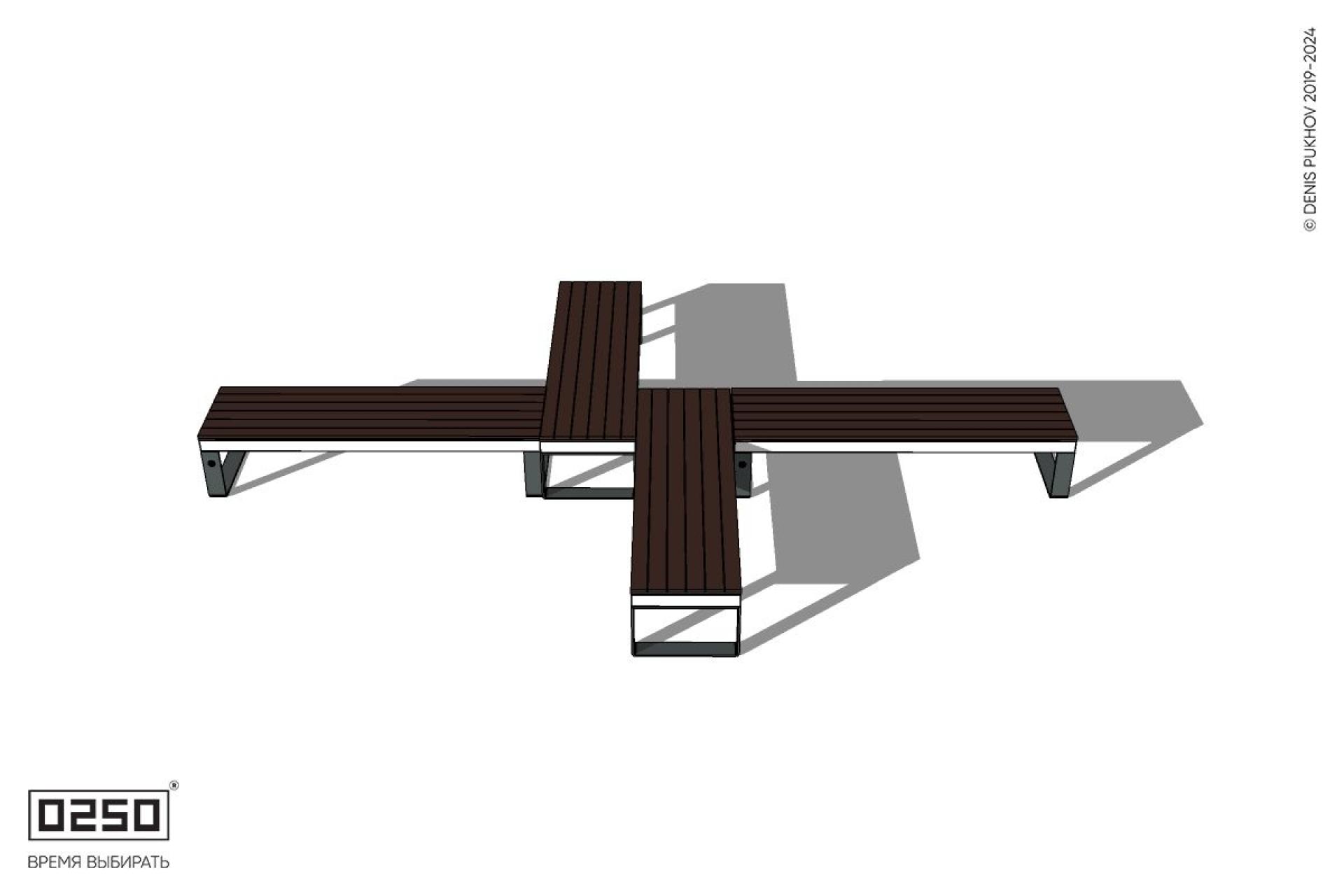 Уличная Крестовая двухугловая длинная скамейка на ножках производство 0250