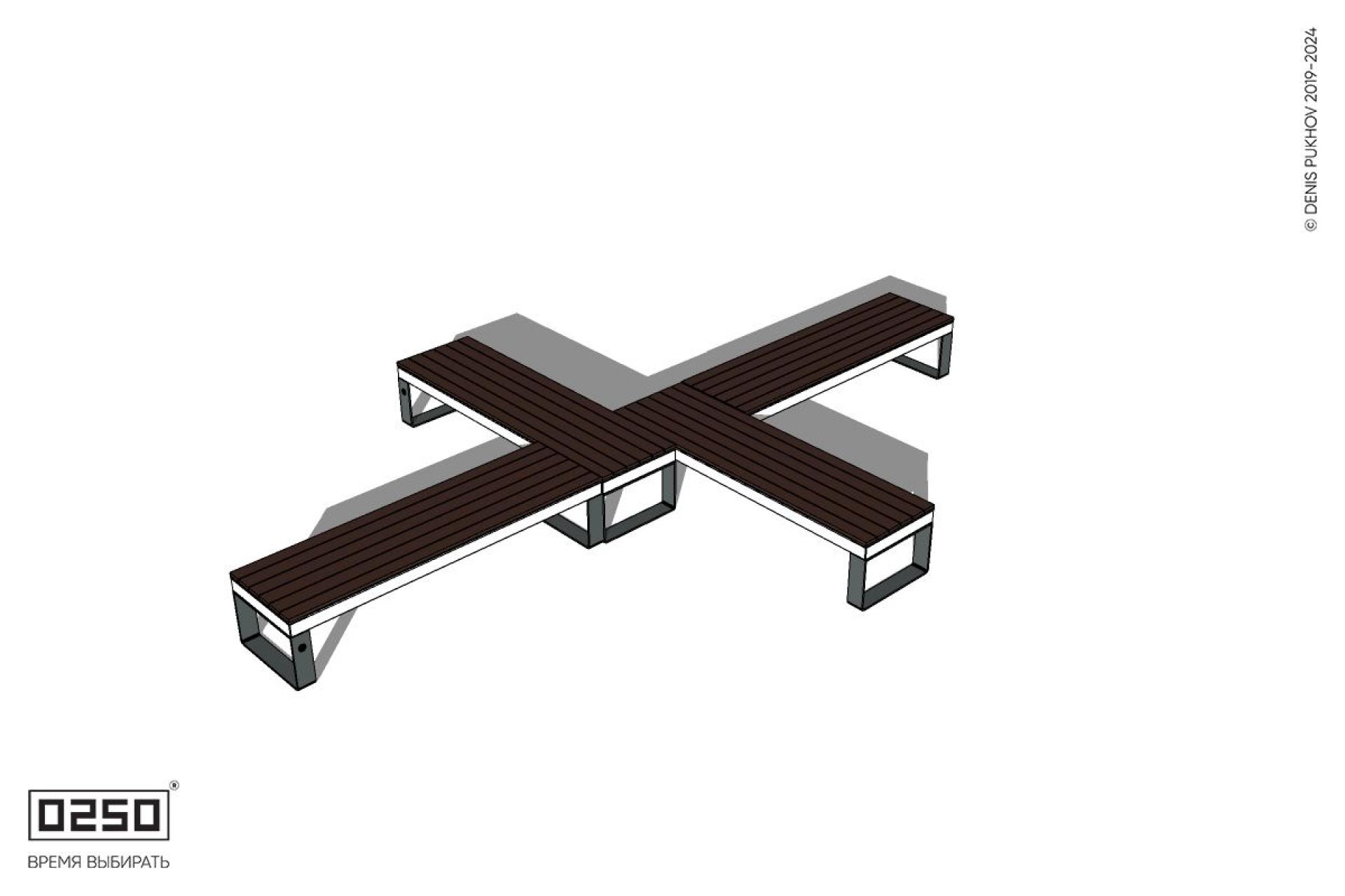 Уличная Крестовая двухугловая длинная скамейка на ножках производство 0250