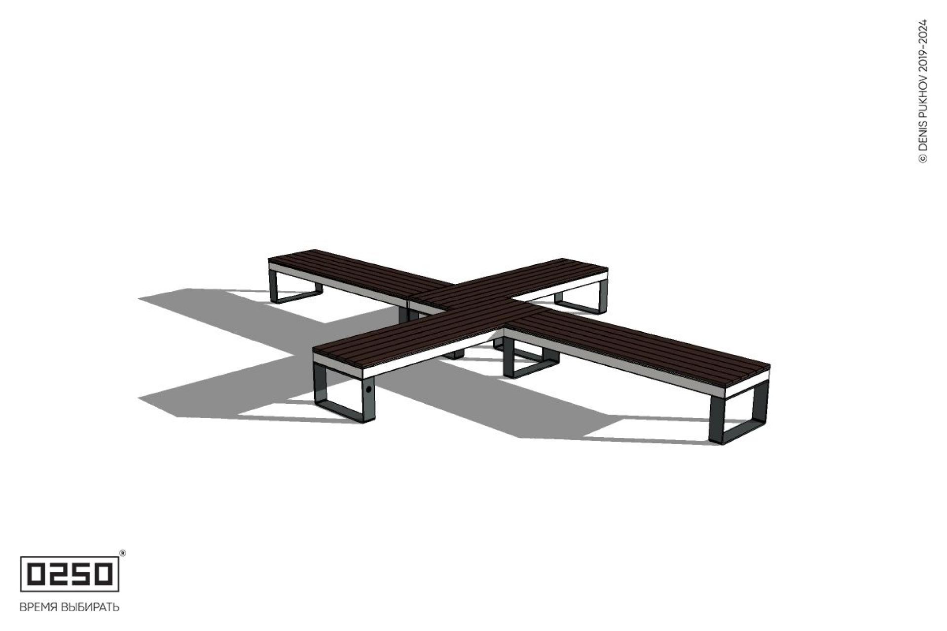 Уличная Крестовая двухугловая длинная скамейка на ножках производство 0250