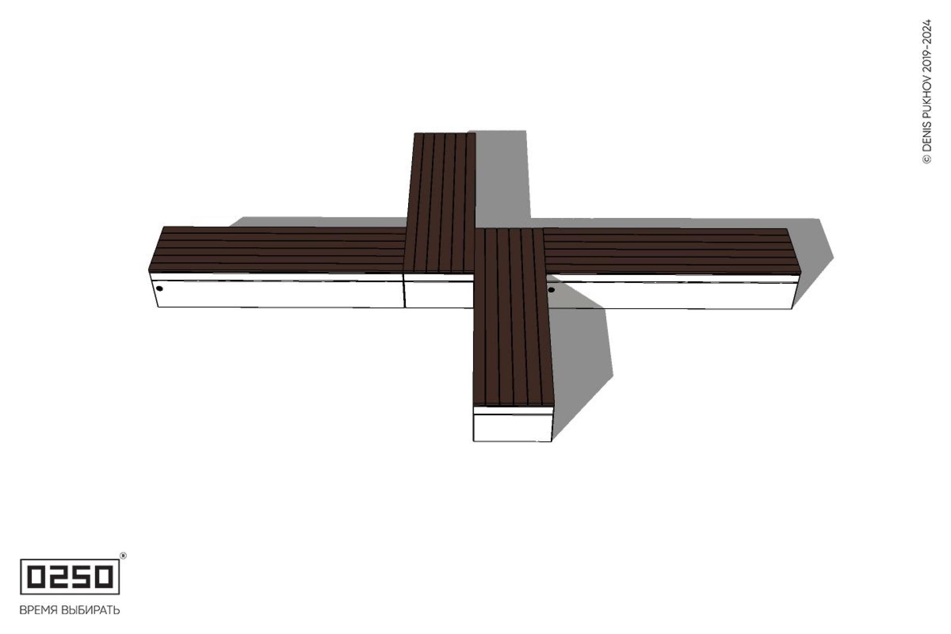 Уличная Крестовая двухугловая правая скамейка на блоке производство 0250