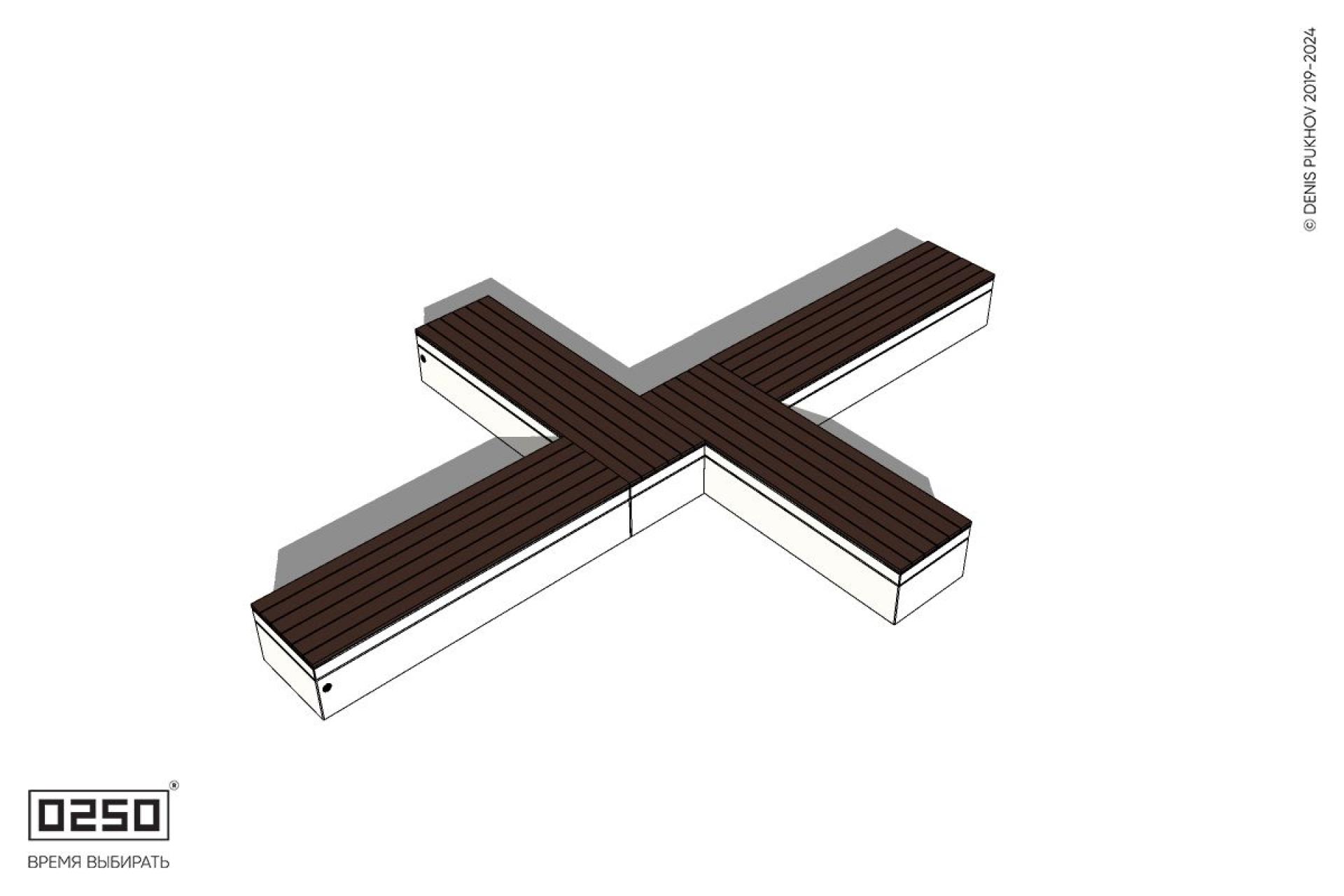 Уличная Крестовая двухугловая правая скамейка на блоке производство 0250