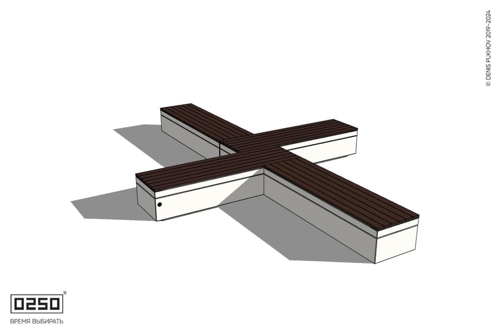 Уличная Крестовая двухугловая правая скамейка на блоке производство 0250