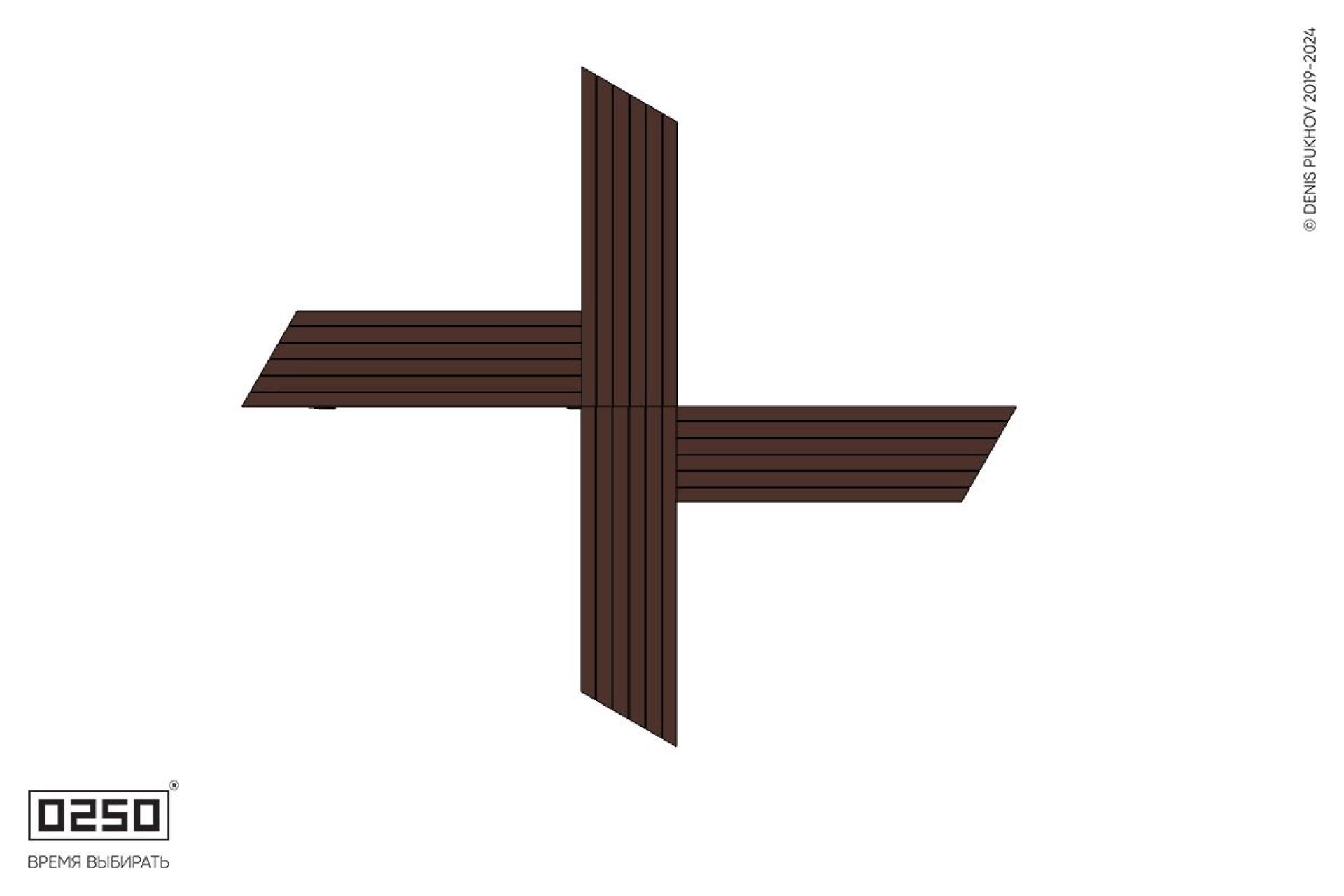 Крестовая двухугловая скошенная скамейка на ножках Уличная Крестовая двухугловая скошенная скамейка на ножках производство 0250, module