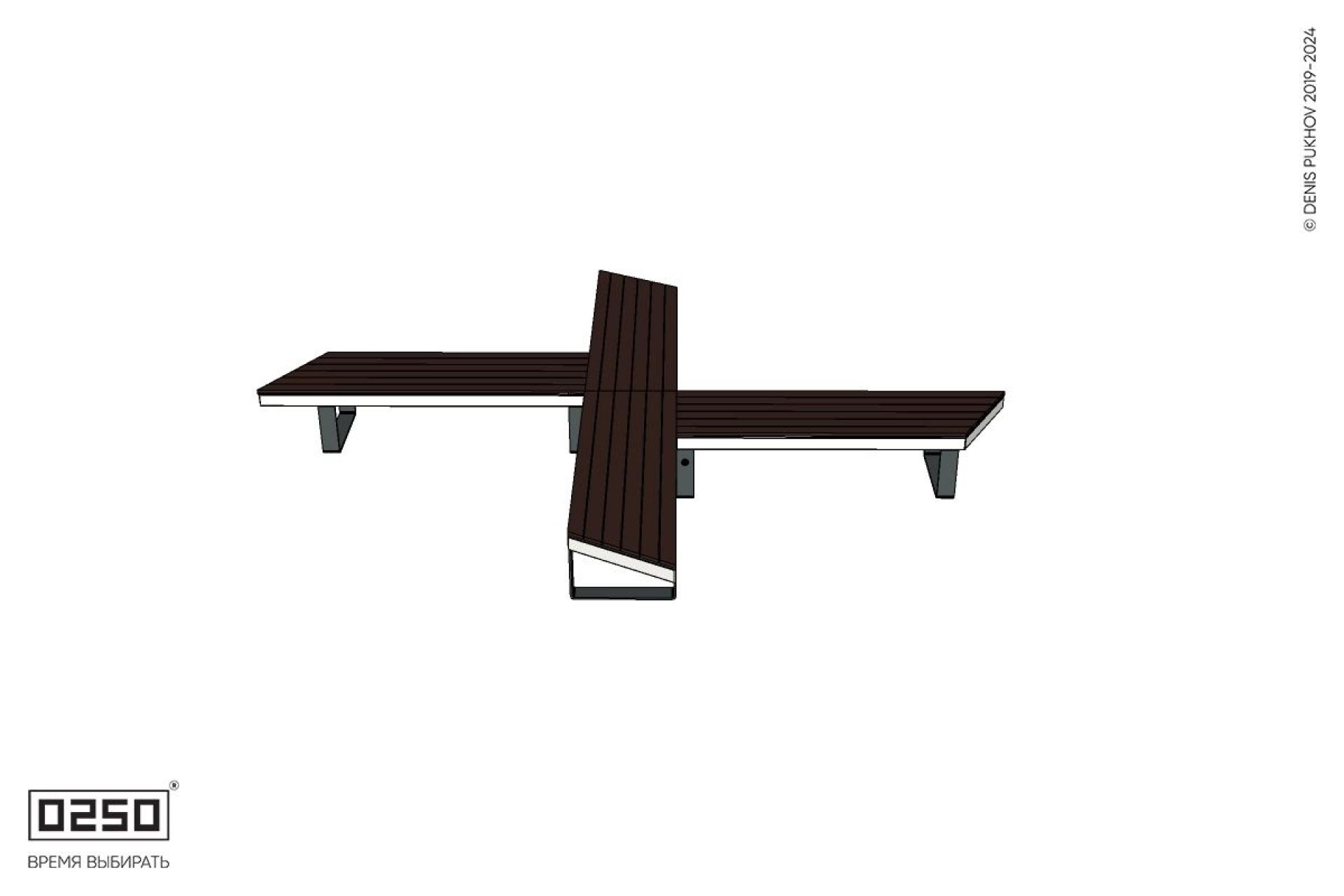 Уличная Крестовая двухугловая скошенная скамейка на ножках производство 0250 Уличная Крестовая двухугловая скошенная скамейка на ножках производство 0250