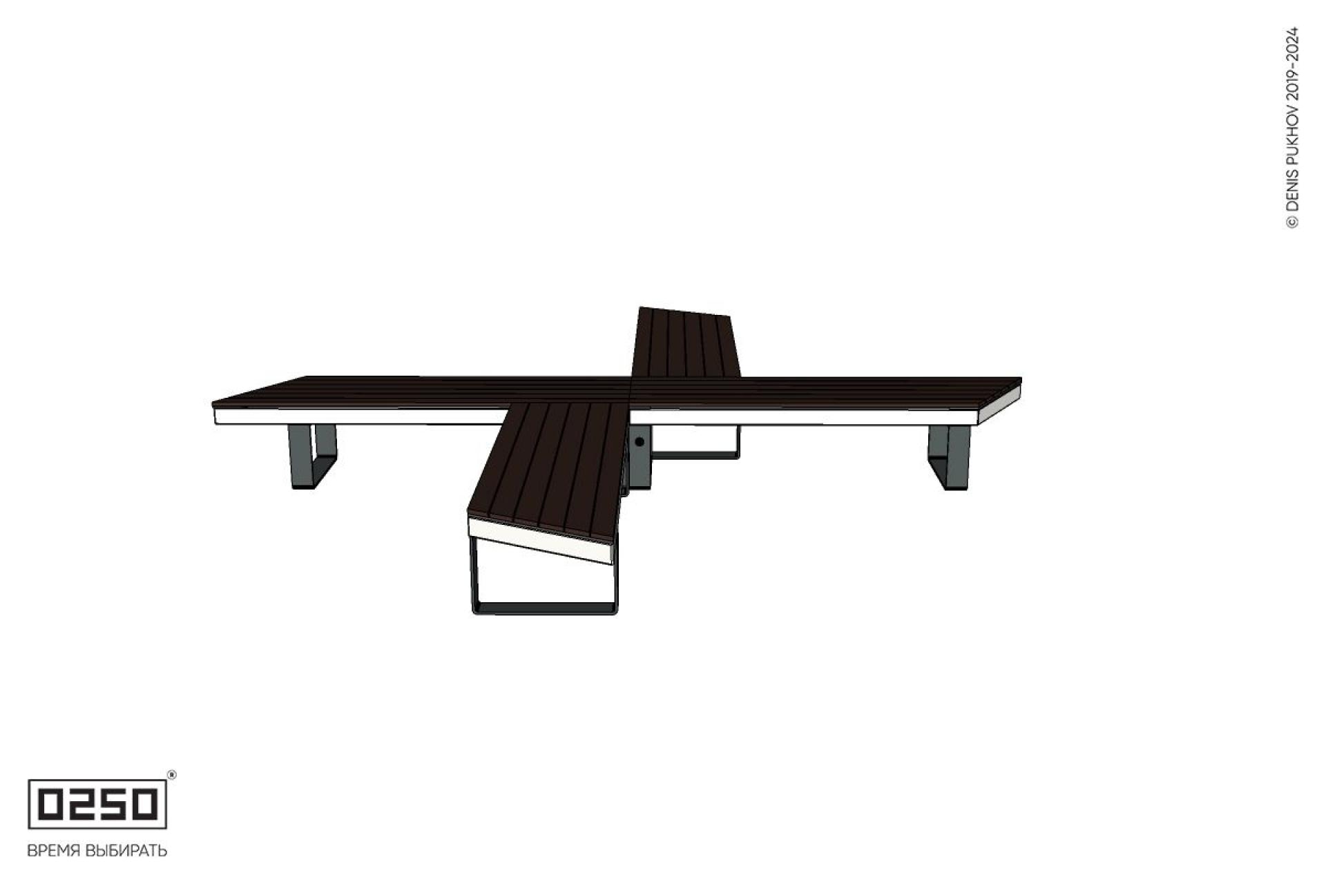 Уличная Крестовая двухугловая скошенная скамейка на ножках производство 0250 Уличная Крестовая двухугловая скошенная скамейка на ножках производство 0250