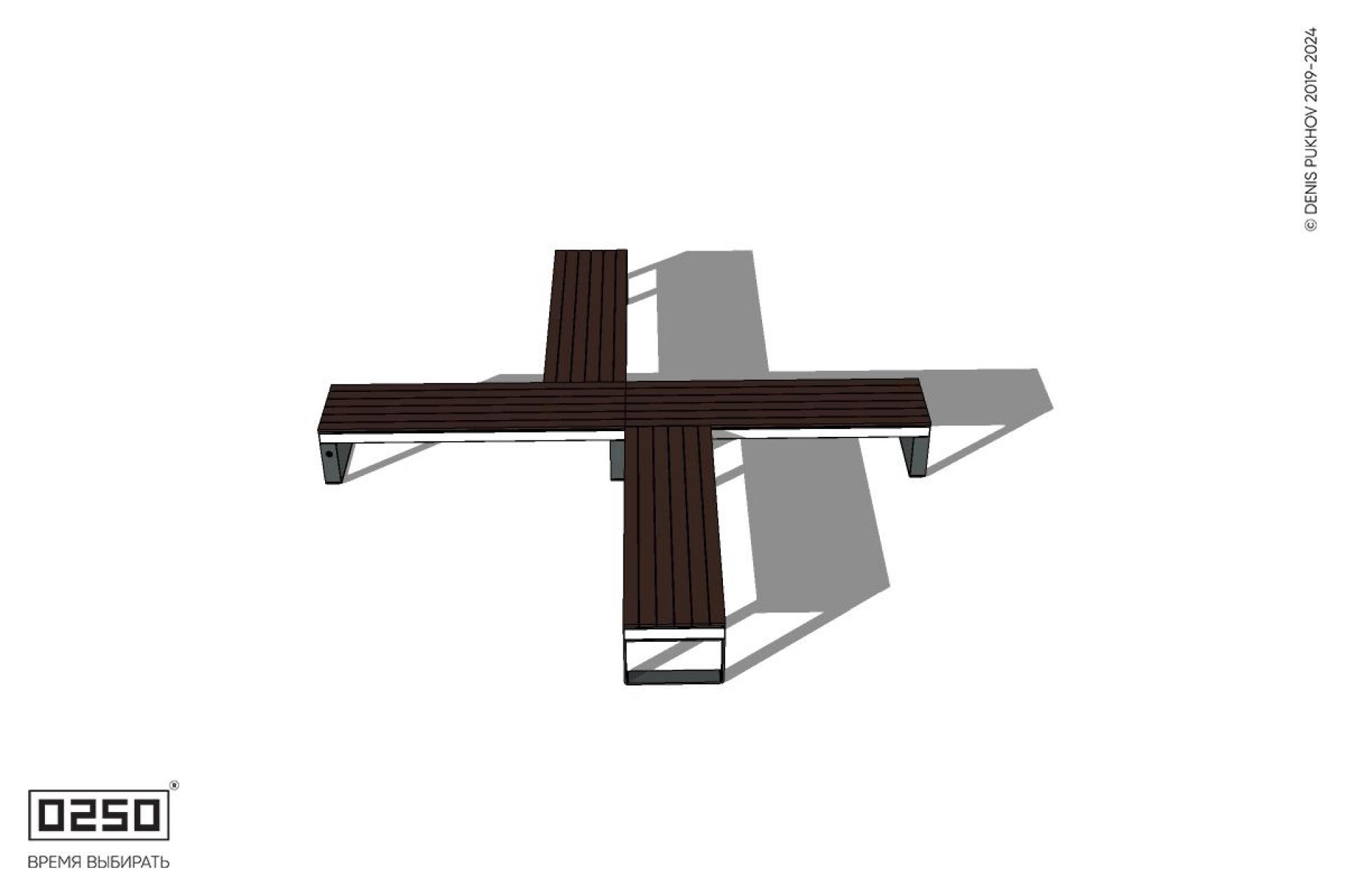 Уличная Крестовая двухугловая короткая скамейка на ножках производство 0250