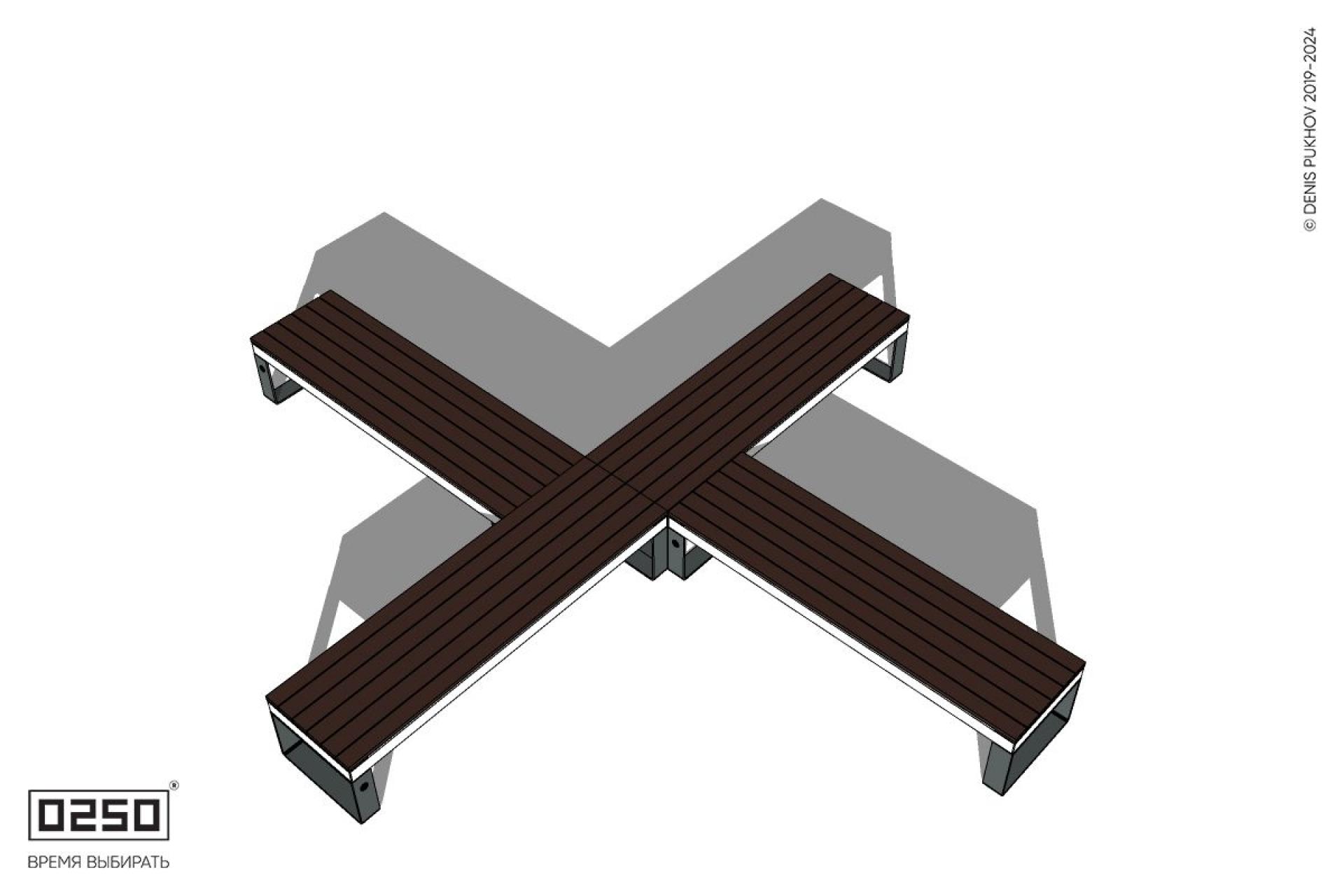 Уличная Крестовая двухугловая короткая скамейка на ножках производство 0250