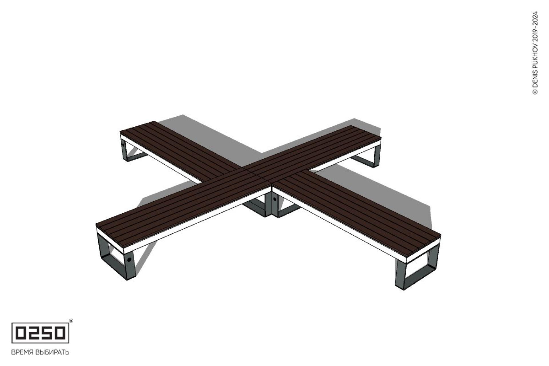 Уличная Крестовая двухугловая короткая скамейка на ножках производство 0250