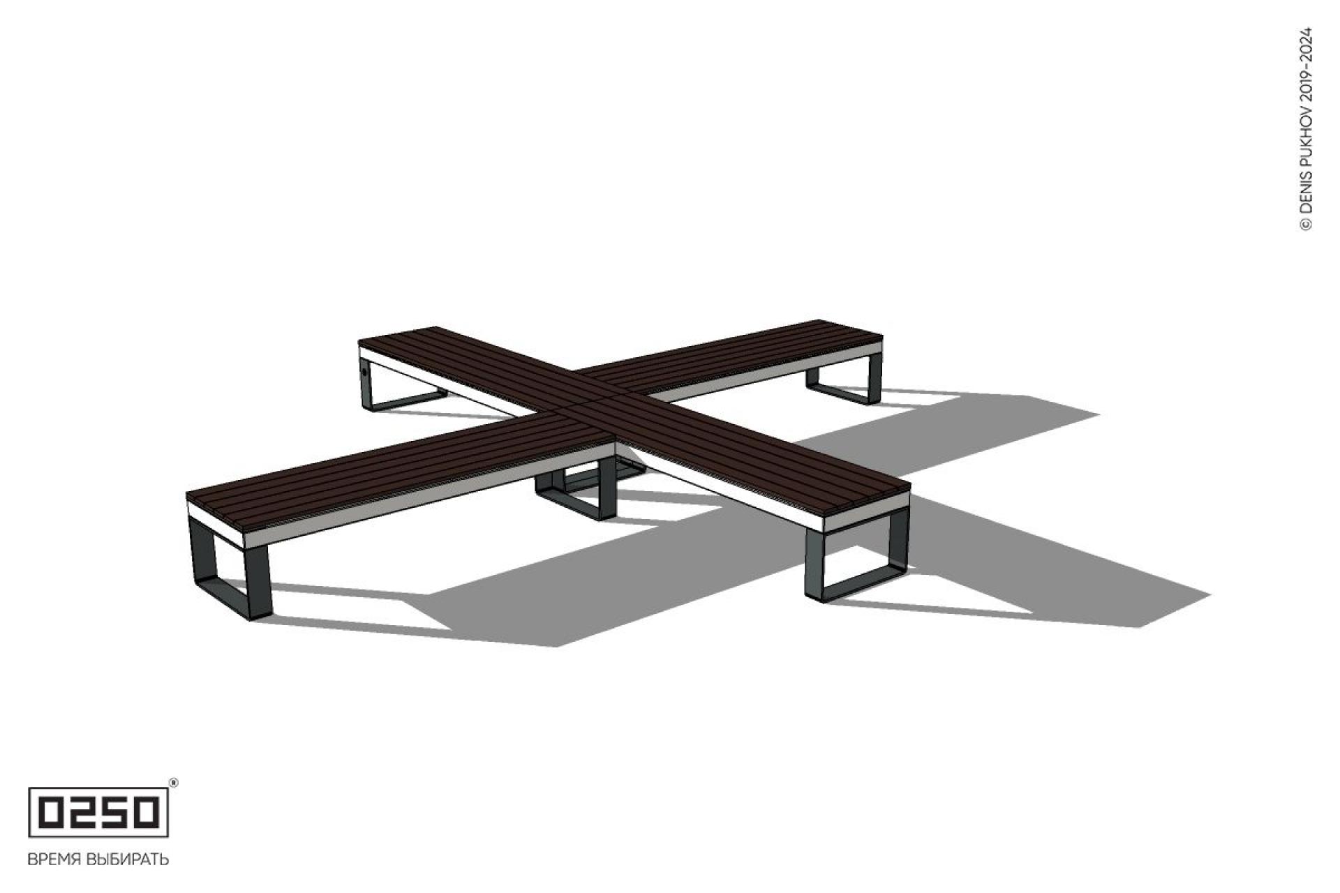 Уличная Крестовая двухугловая короткая скамейка на ножках производство 0250