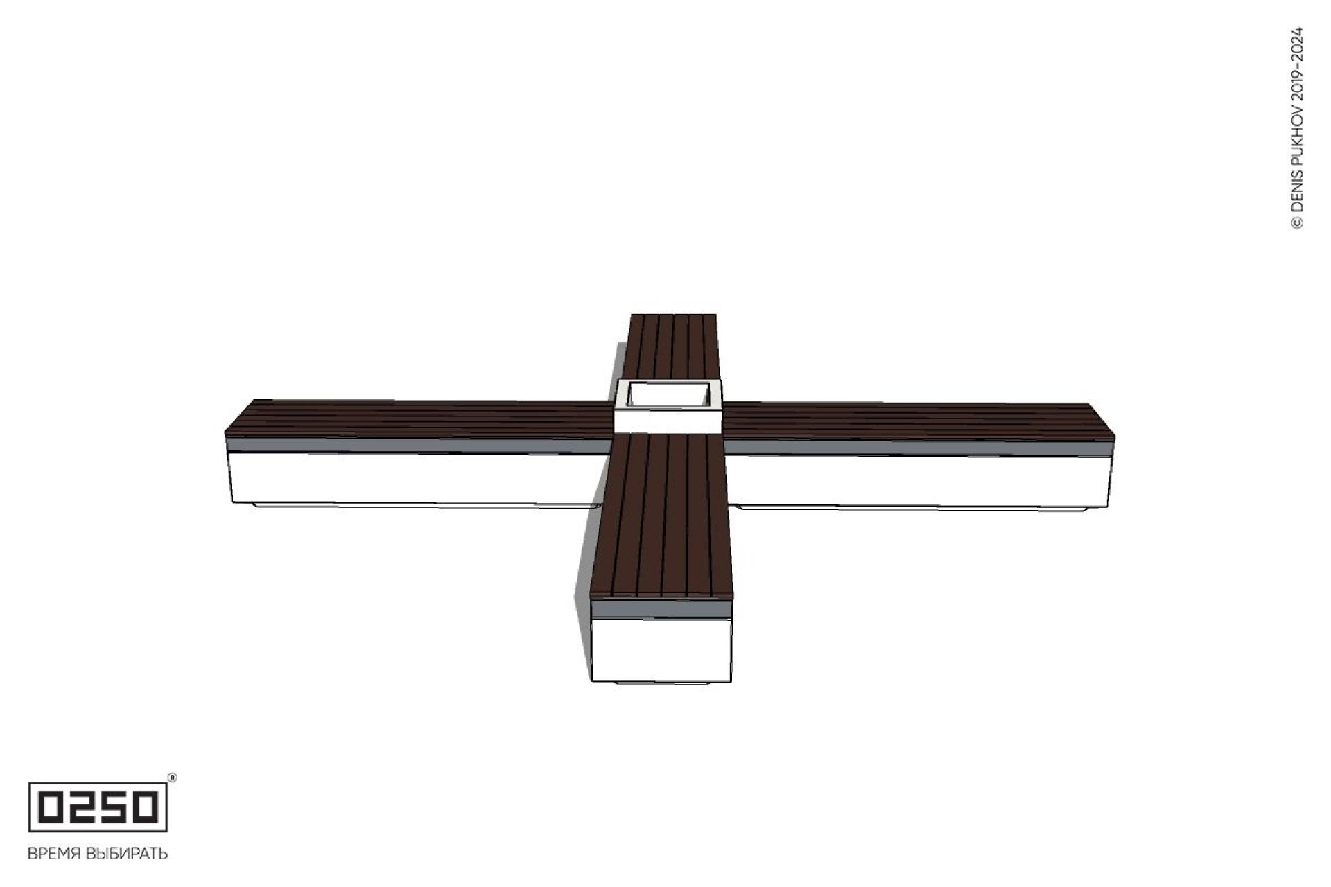 Уличная Крестовая скамейка на блоке с вазоном производство 0250