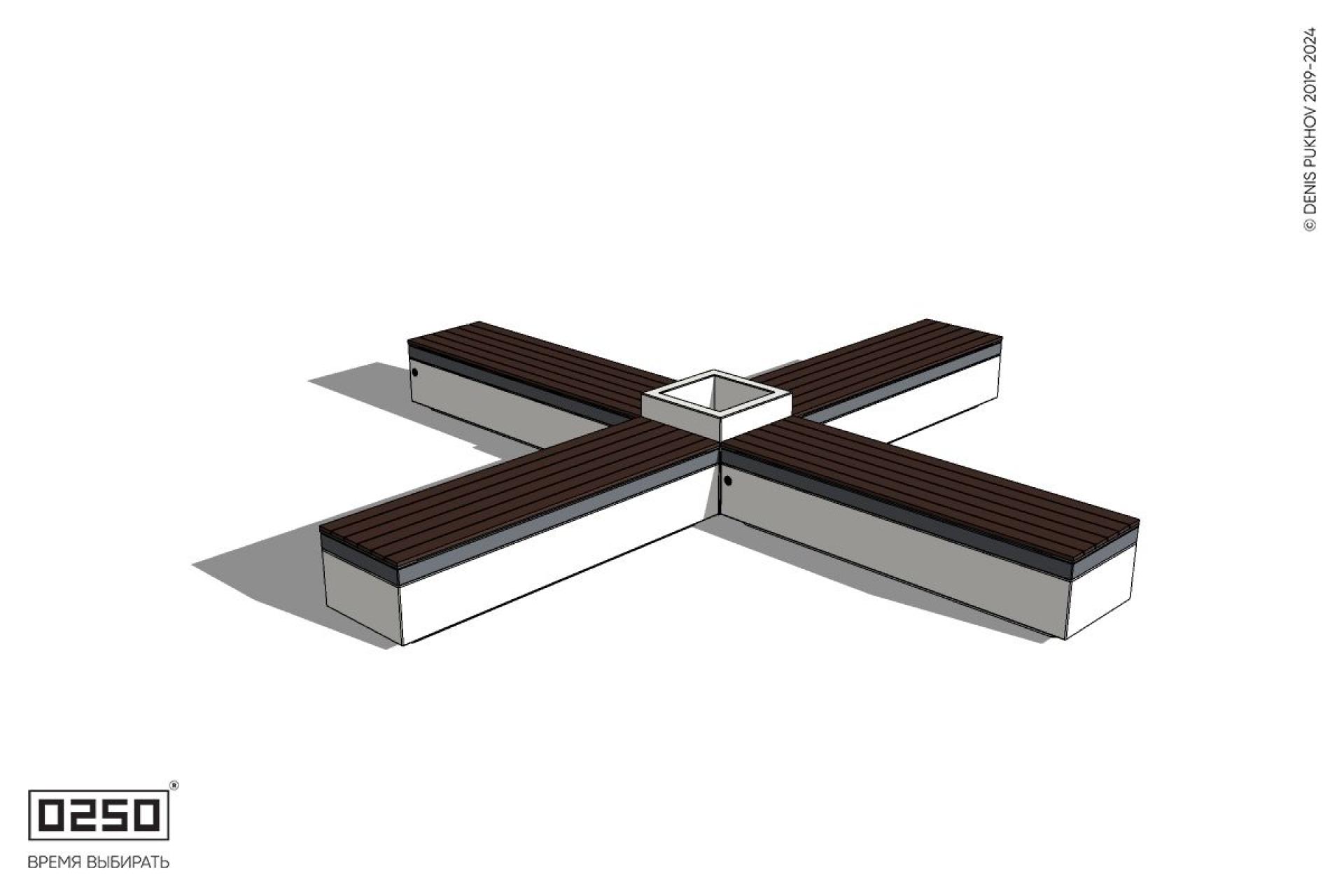 Уличная Крестовая скамейка на блоке с вазоном производство 0250