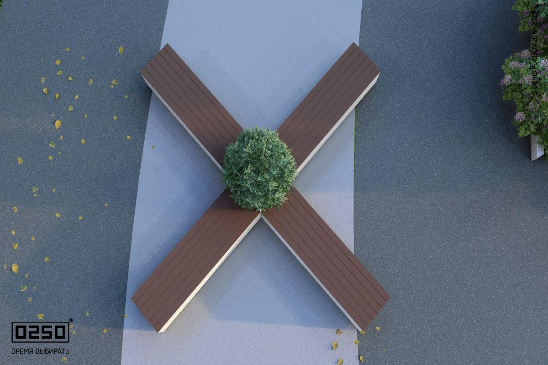 Уличная Крестовая скамейка на блоке с вазоном производство 0250, module+