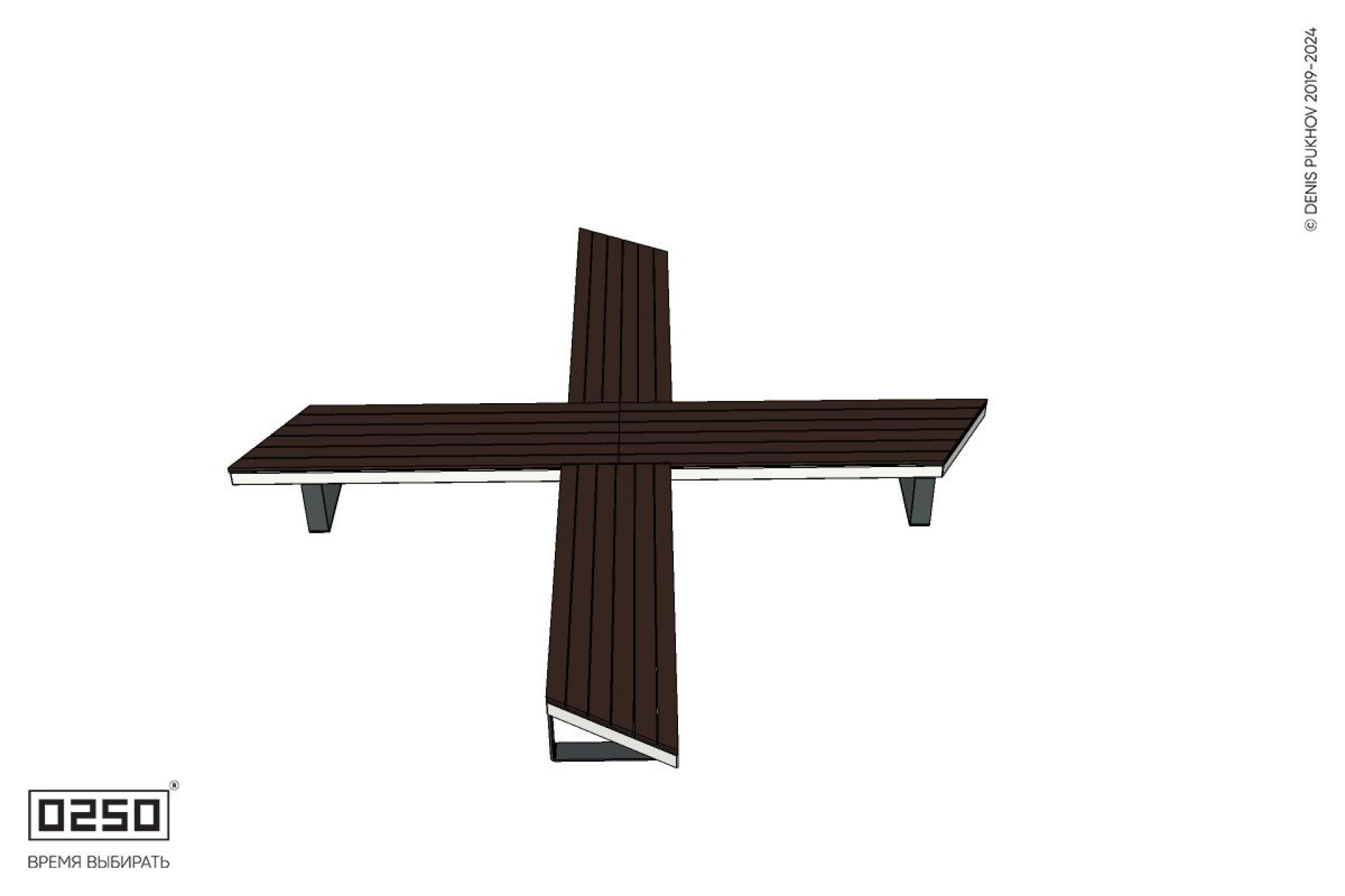 Уличная Крестовая скошенная скамейка на ножках производство 0250