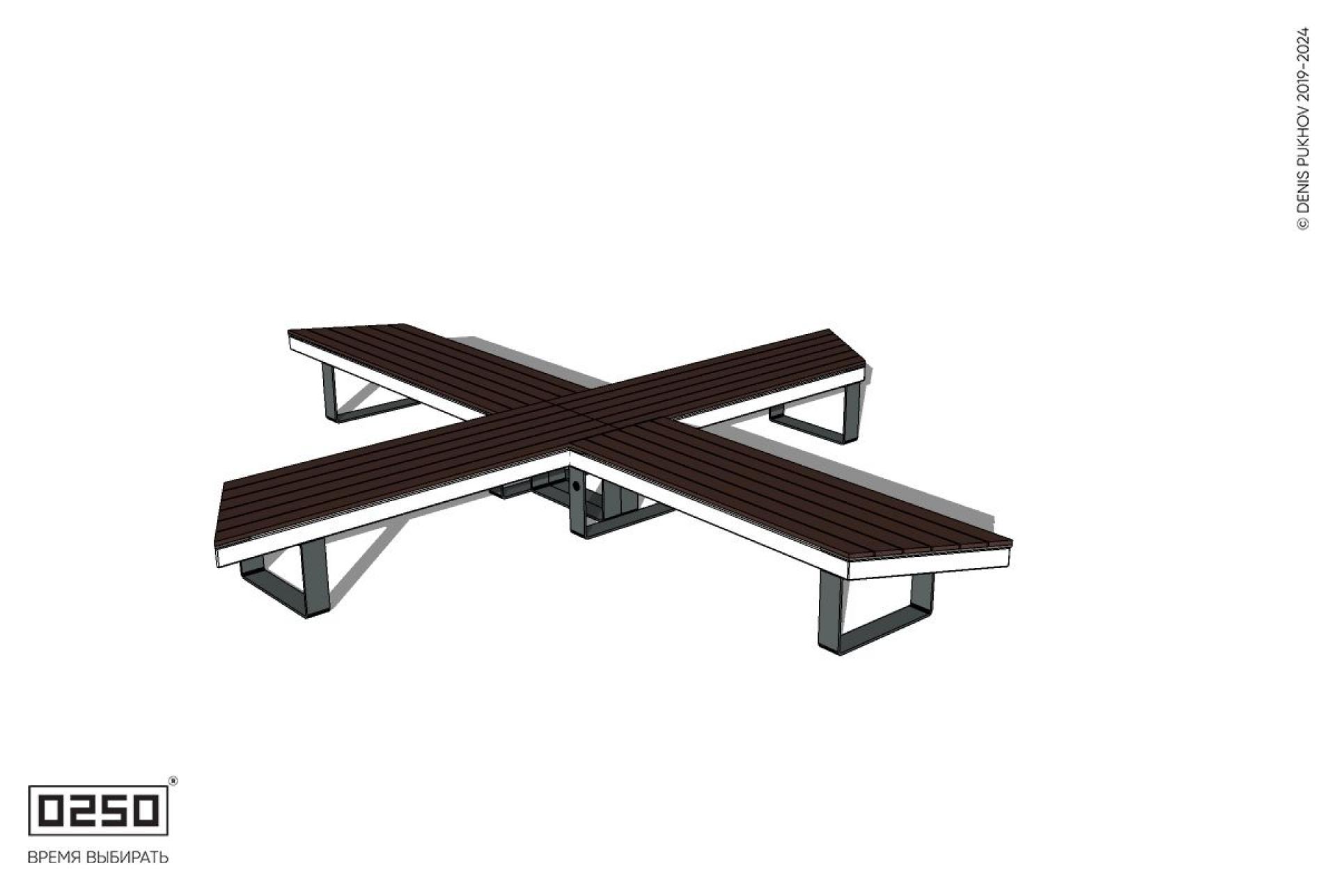 Уличная Крестовая скошенная скамейка на ножках производство 0250