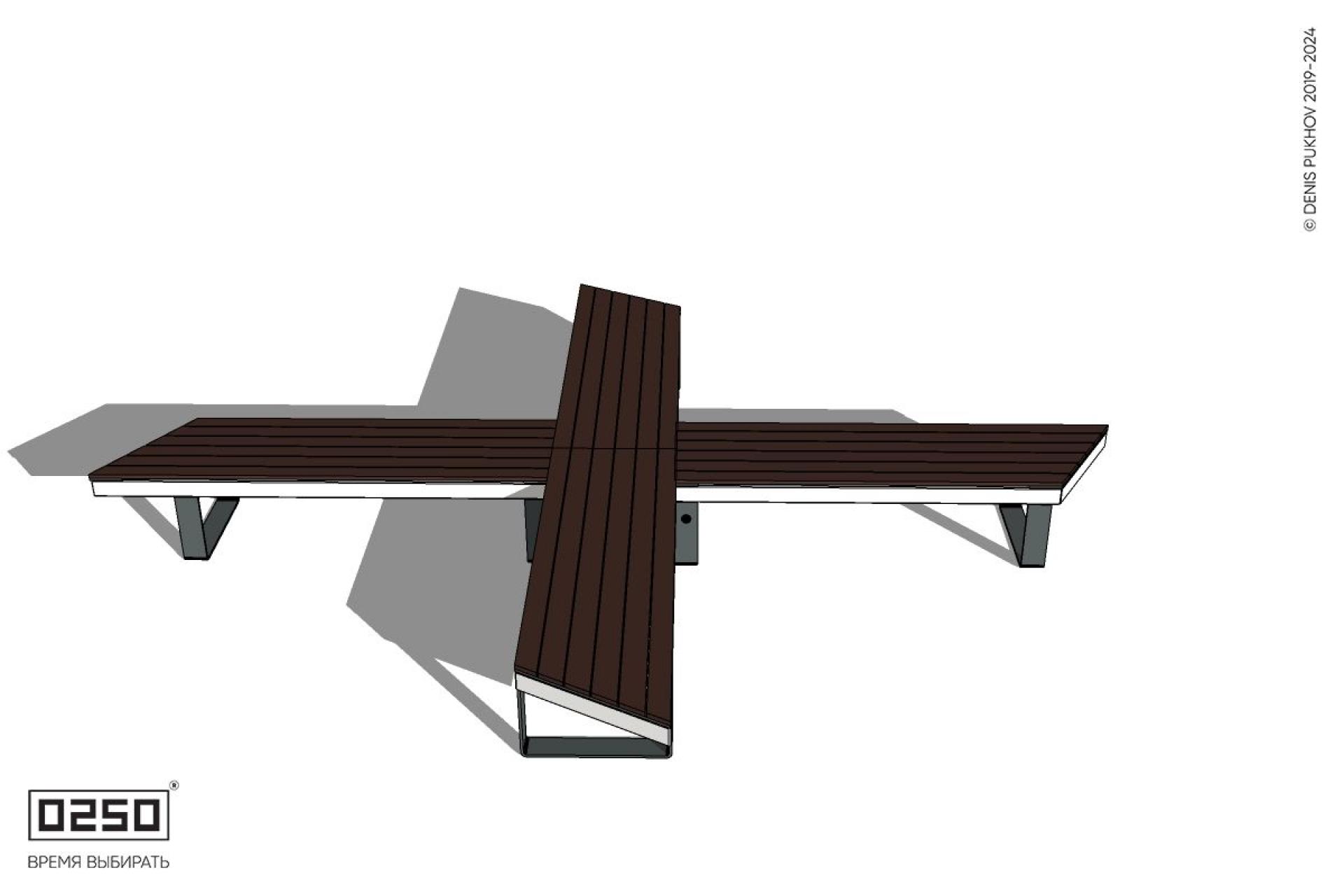 Уличная Крестовая скошенная скамейка на ножках производство 0250