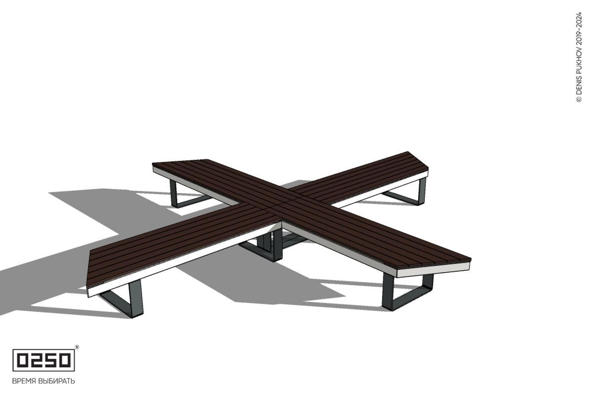 Уличная Крестовая скошенная скамейка на ножках производство 0250