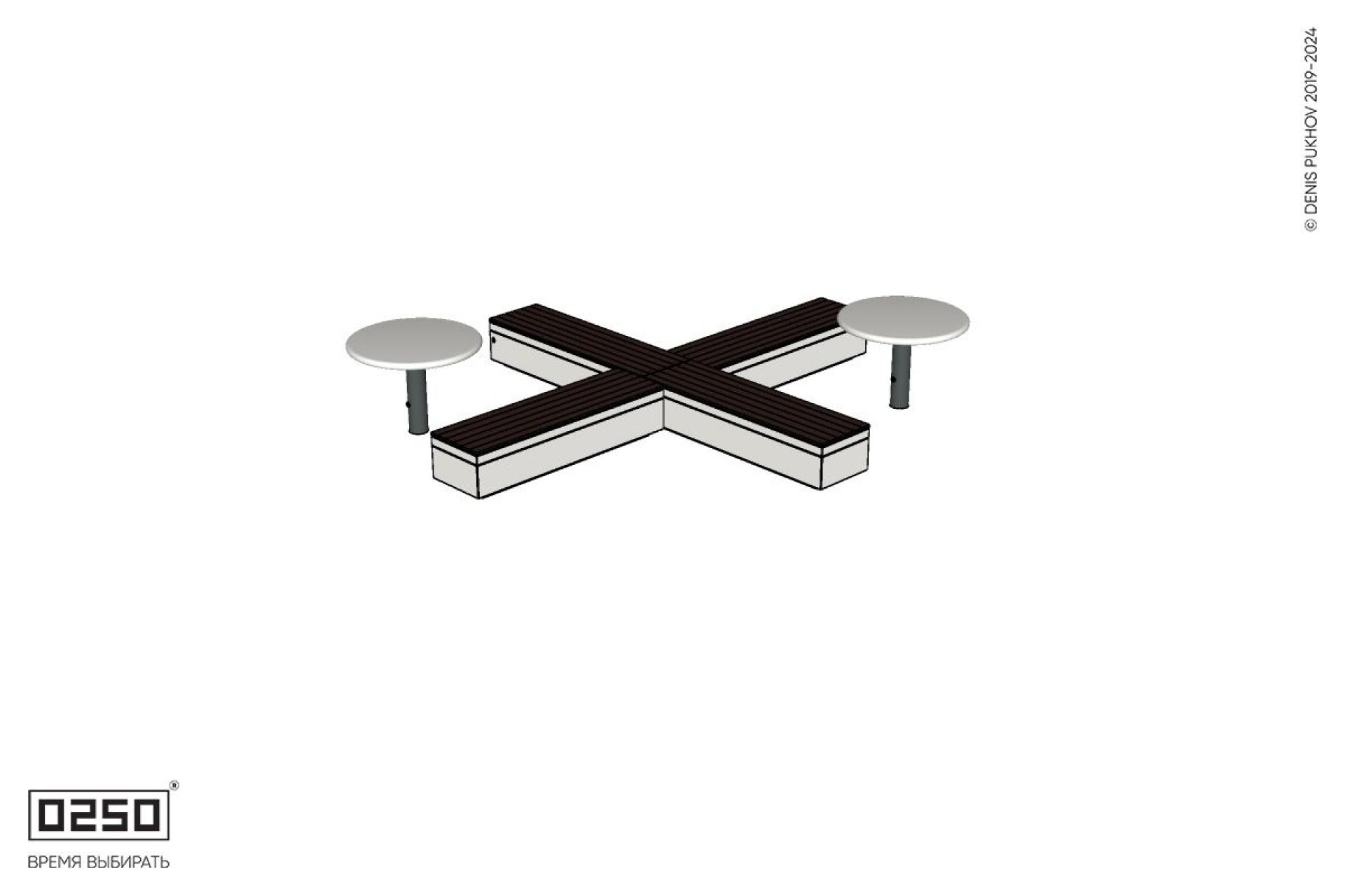 Уличная Крестовая скамейка на блоке с двумя столами Рондо производство 0250